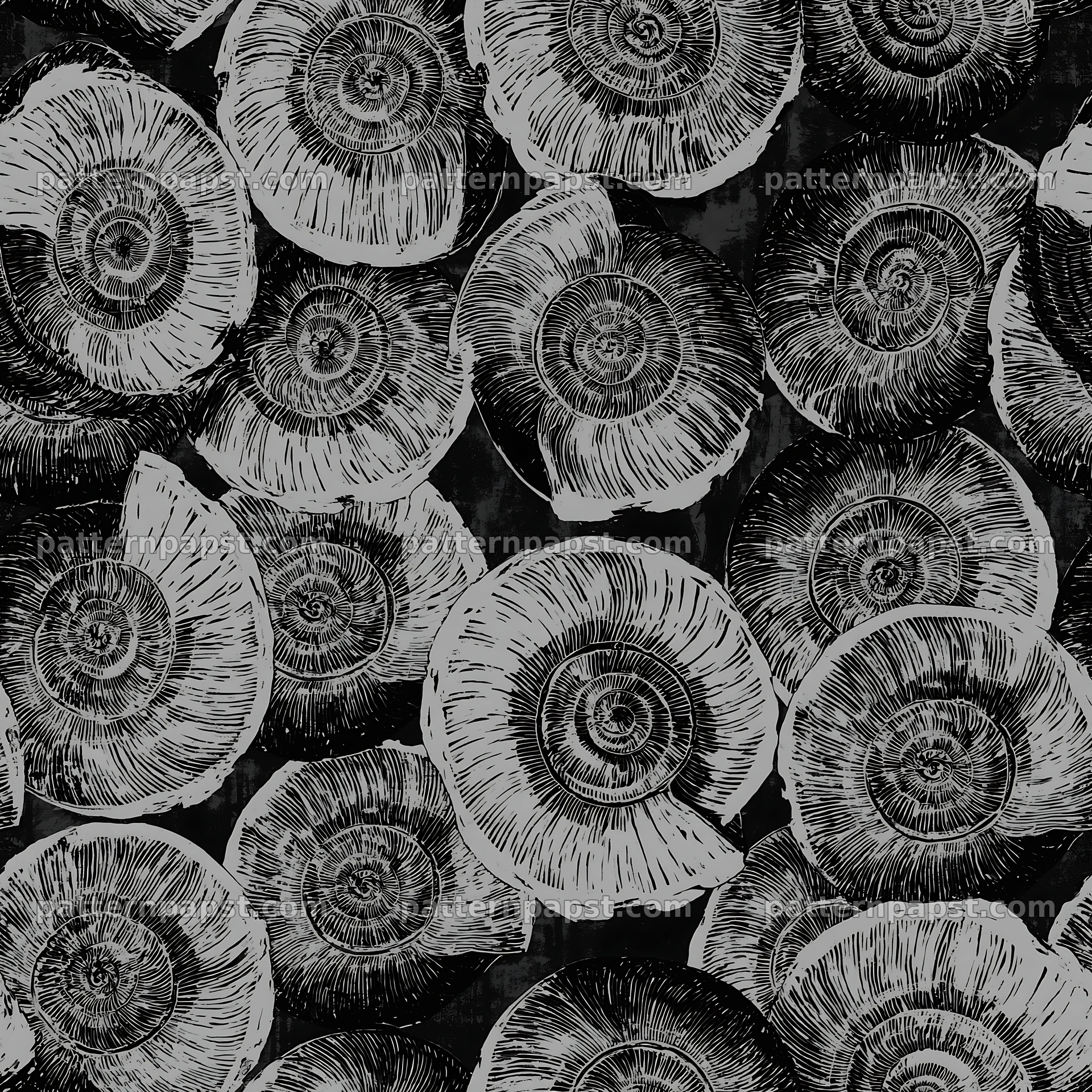 Red snail spiral shell seamless pattern in black and white — seamless tileable pattern