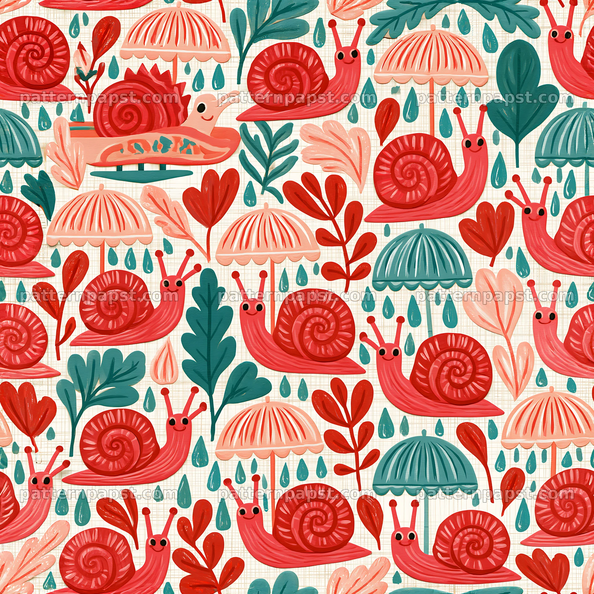 Red snail rainy day seamless pattern — seamless tileable pattern