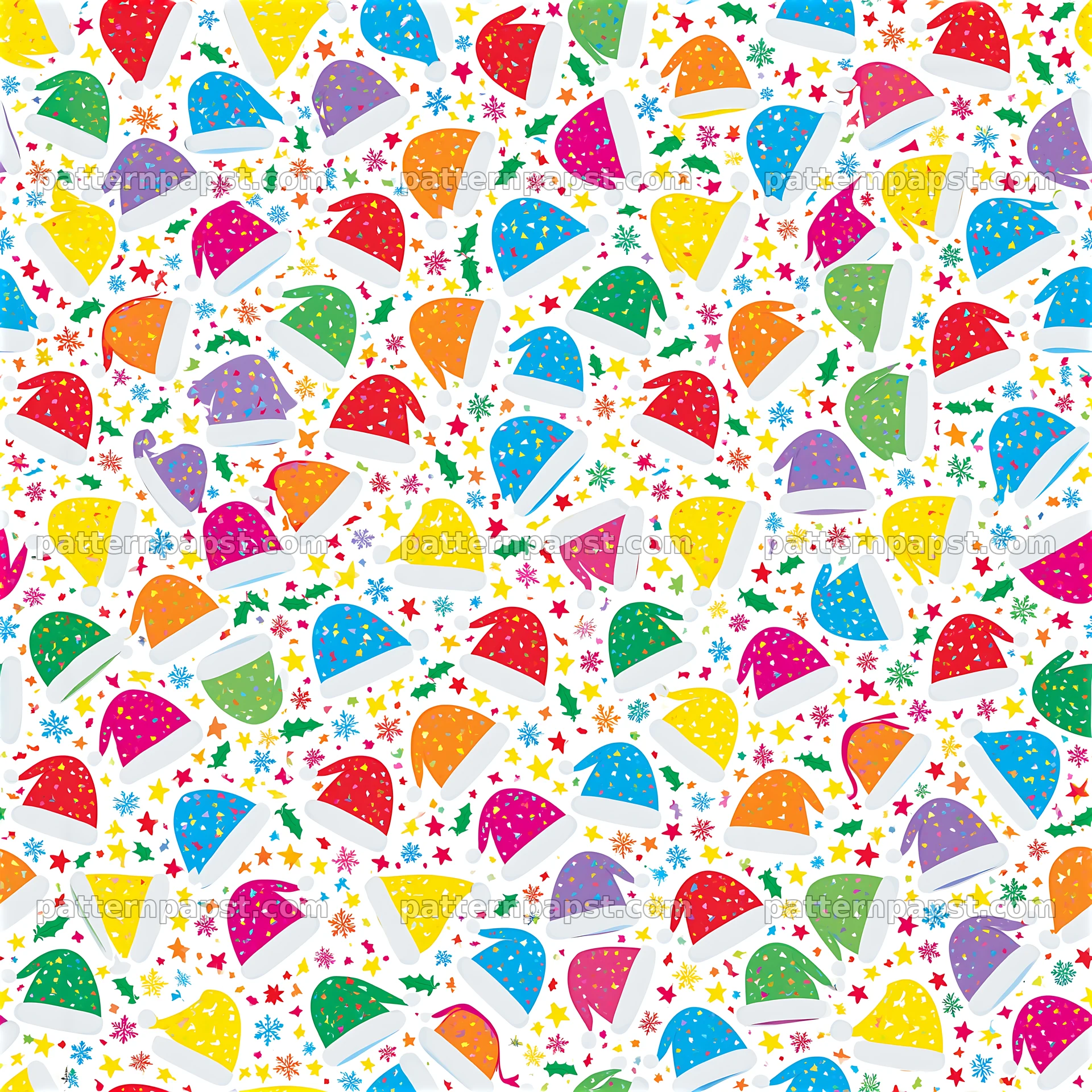 Colorful Christmas seamless pattern with Santa hats in bright colors — seamless tileable pattern