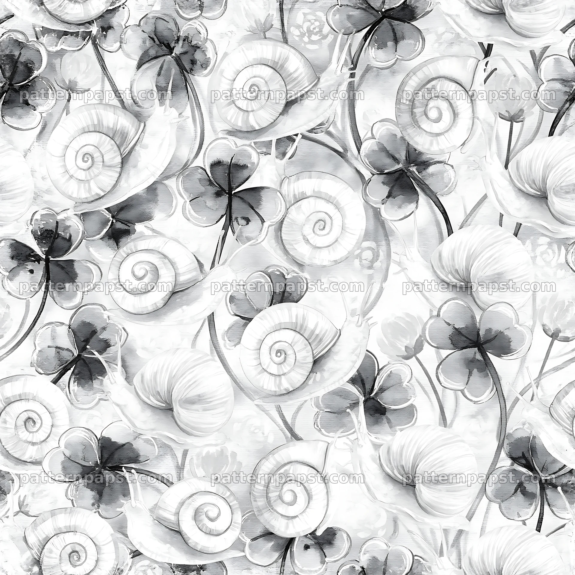 Seamless pattern of snails and clover leaves — seamless tileable pattern
