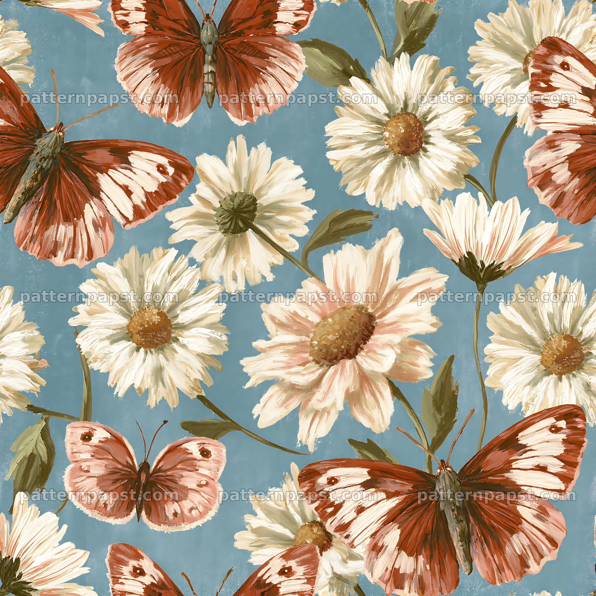 Butterfly and daisy seamless pattern for fabric and wallpaper — seamless tileable pattern
