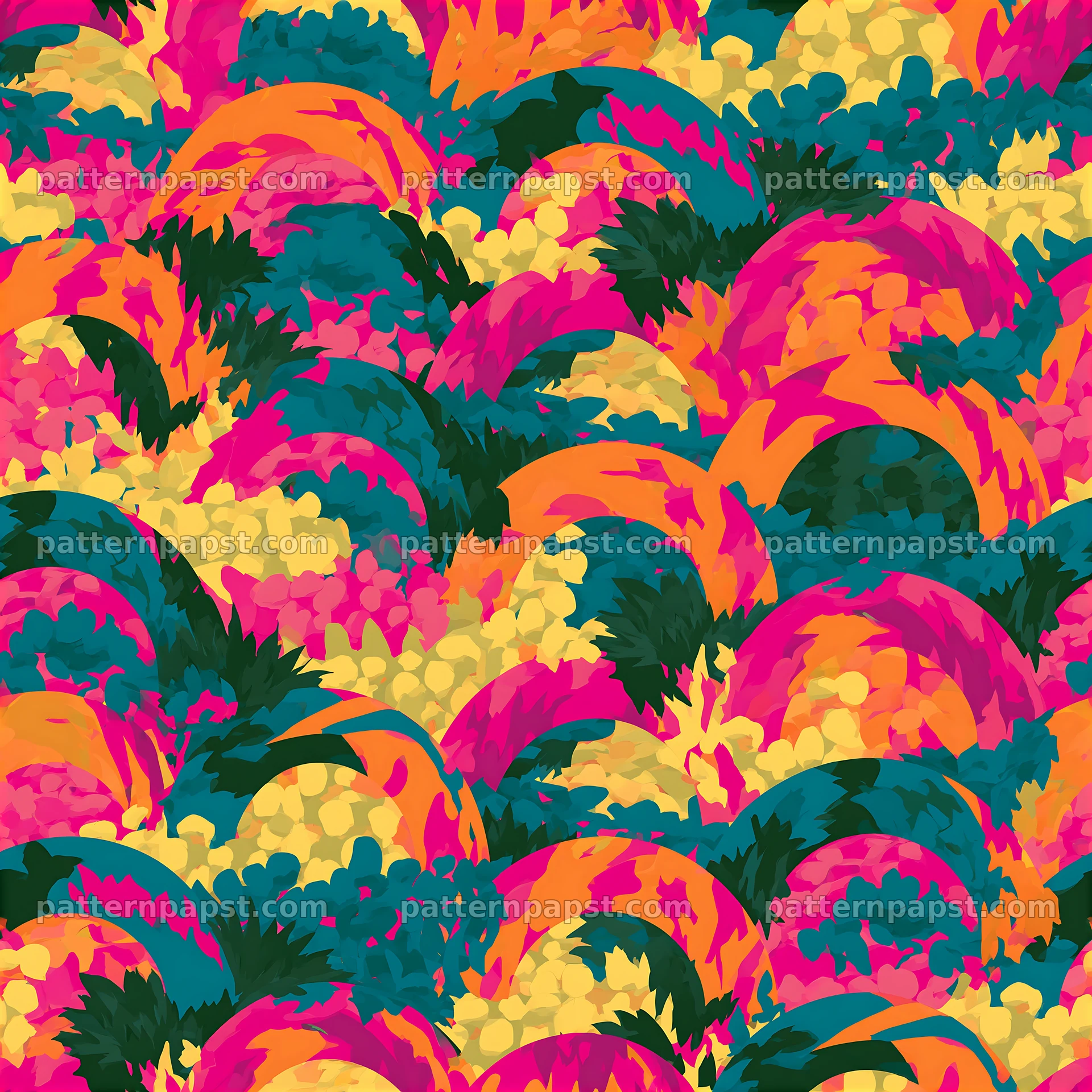 Vibrant camouflage swimwear repeat pattern with bold colors — seamless tileable pattern