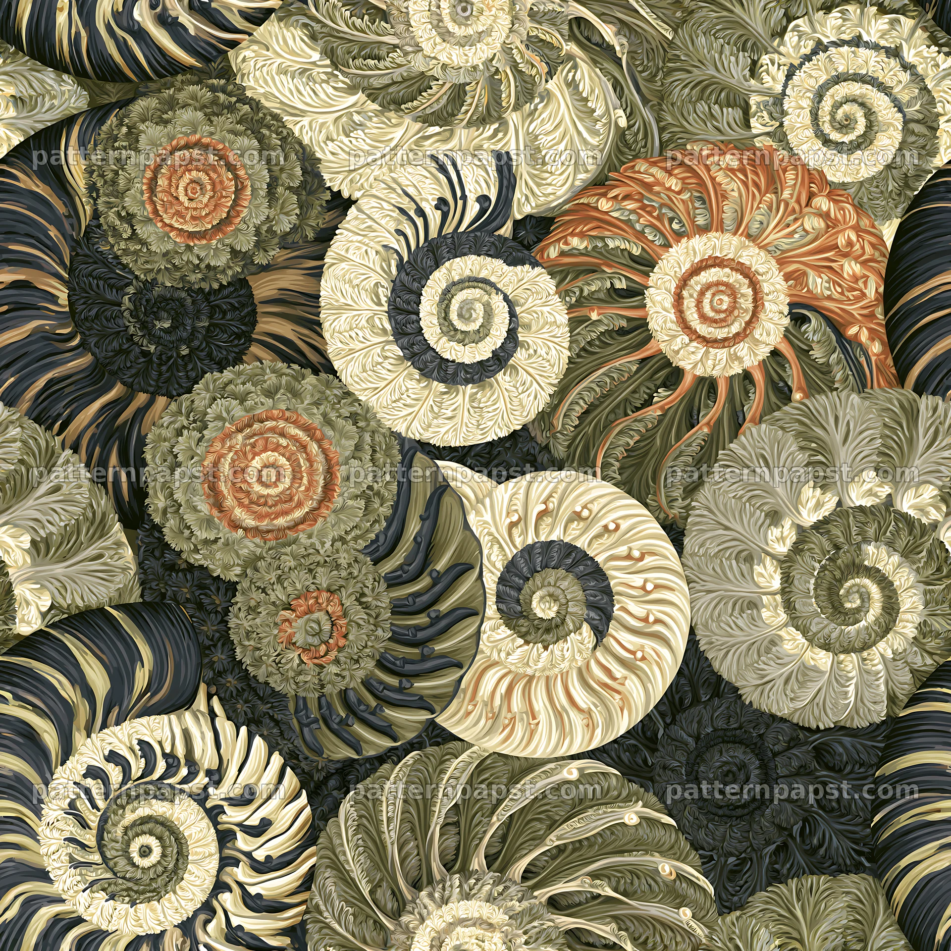 Seamless snail shell pattern with spirals — seamless tileable pattern