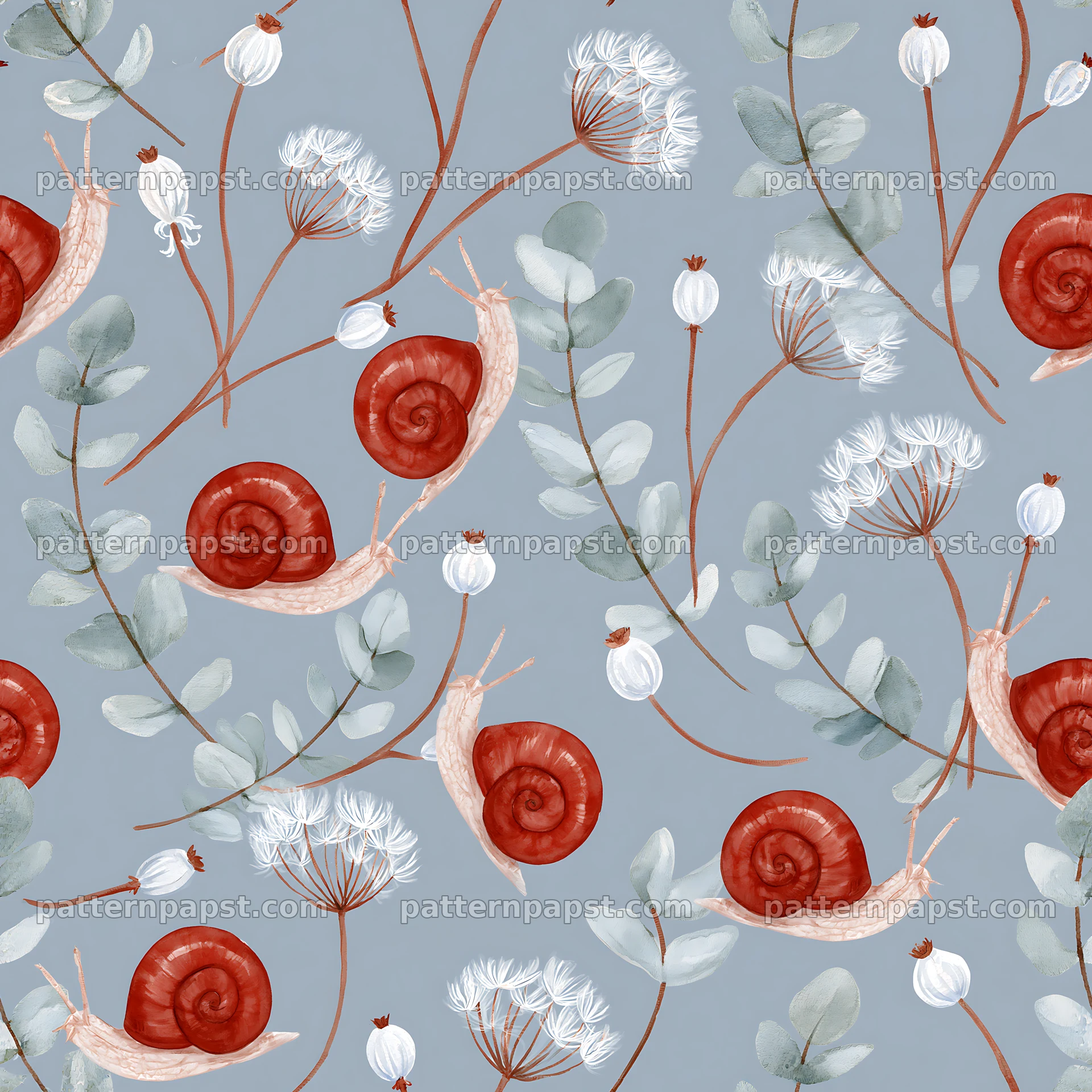 Red snail watercolor seamless pattern for fabric and wallpaper — seamless tileable pattern