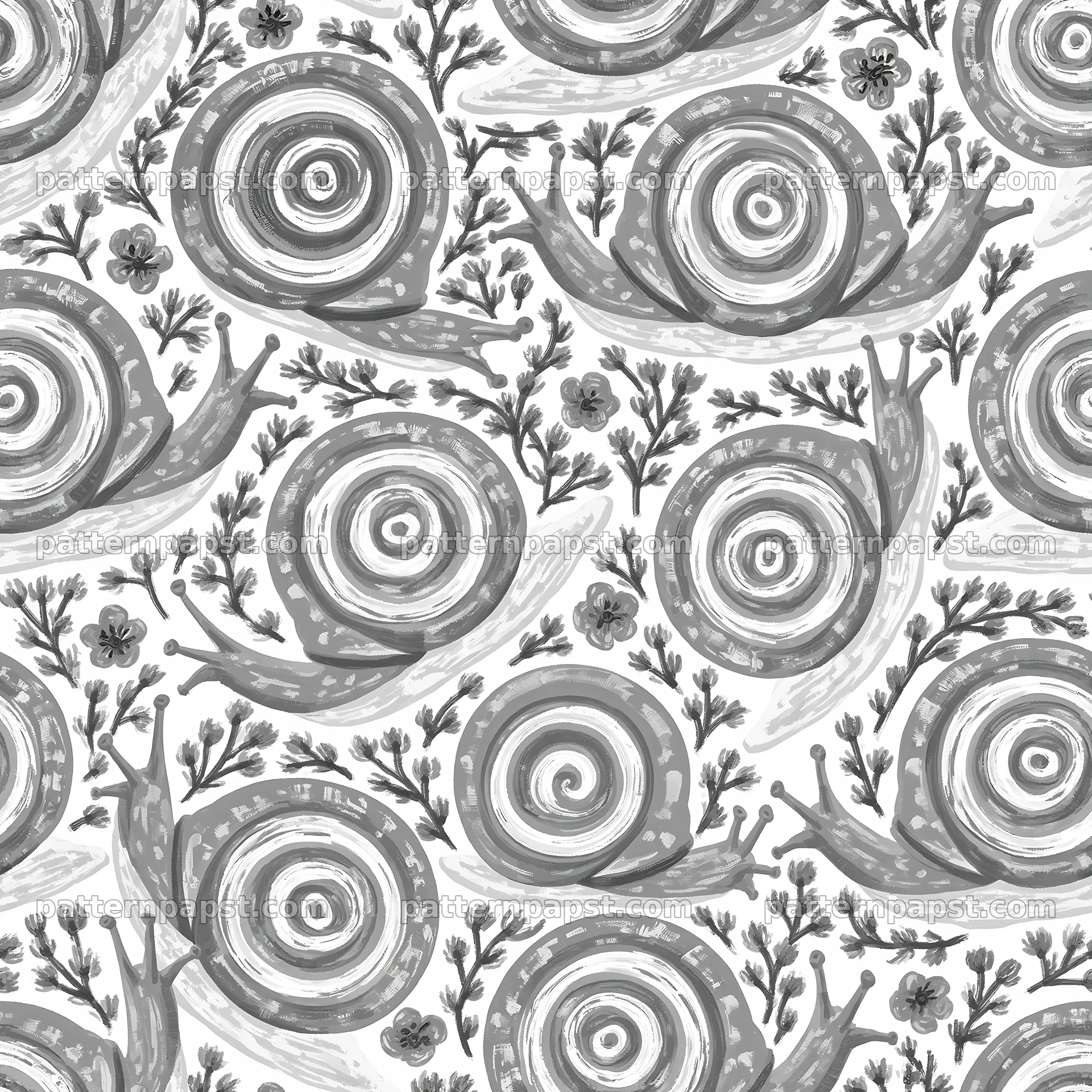 Red garden snail repeat pattern for fabric and wallpaper — seamless tileable pattern