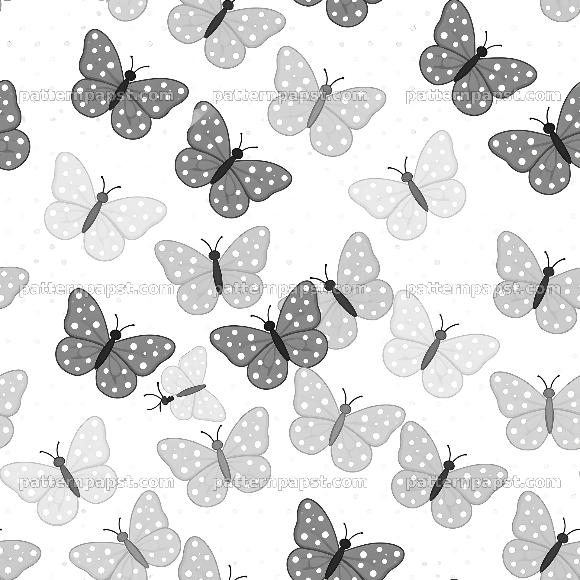 Cartoon butterfly seamless pattern in black and white — seamless tileable pattern
