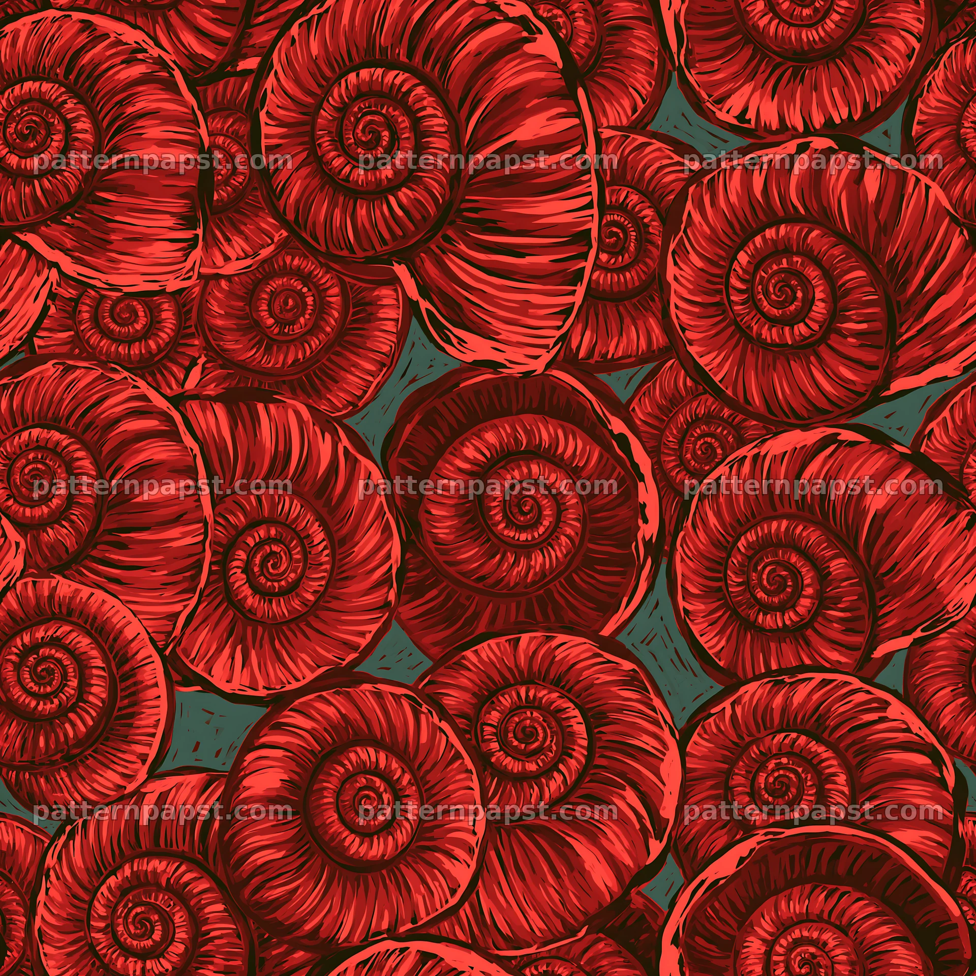 Red snail spiral shell seamless pattern for textiles — seamless tileable pattern
