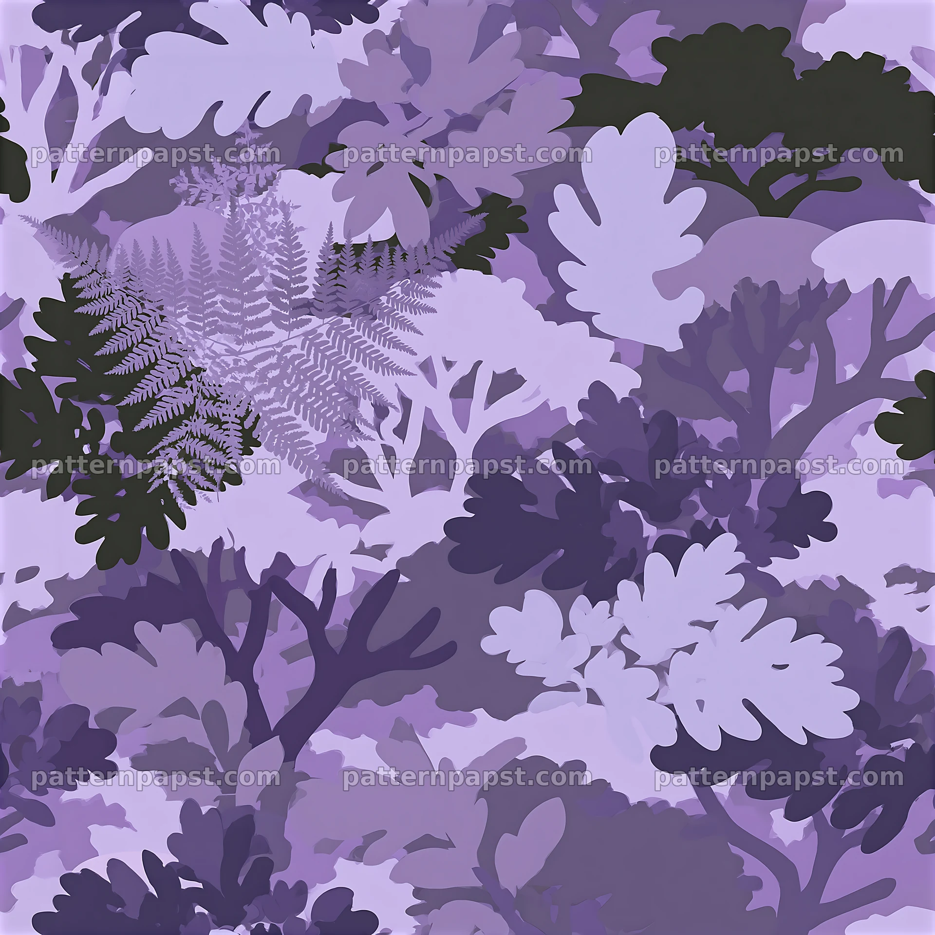 purple woodland camouflage repeat pattern with foliage elements — seamless tileable pattern