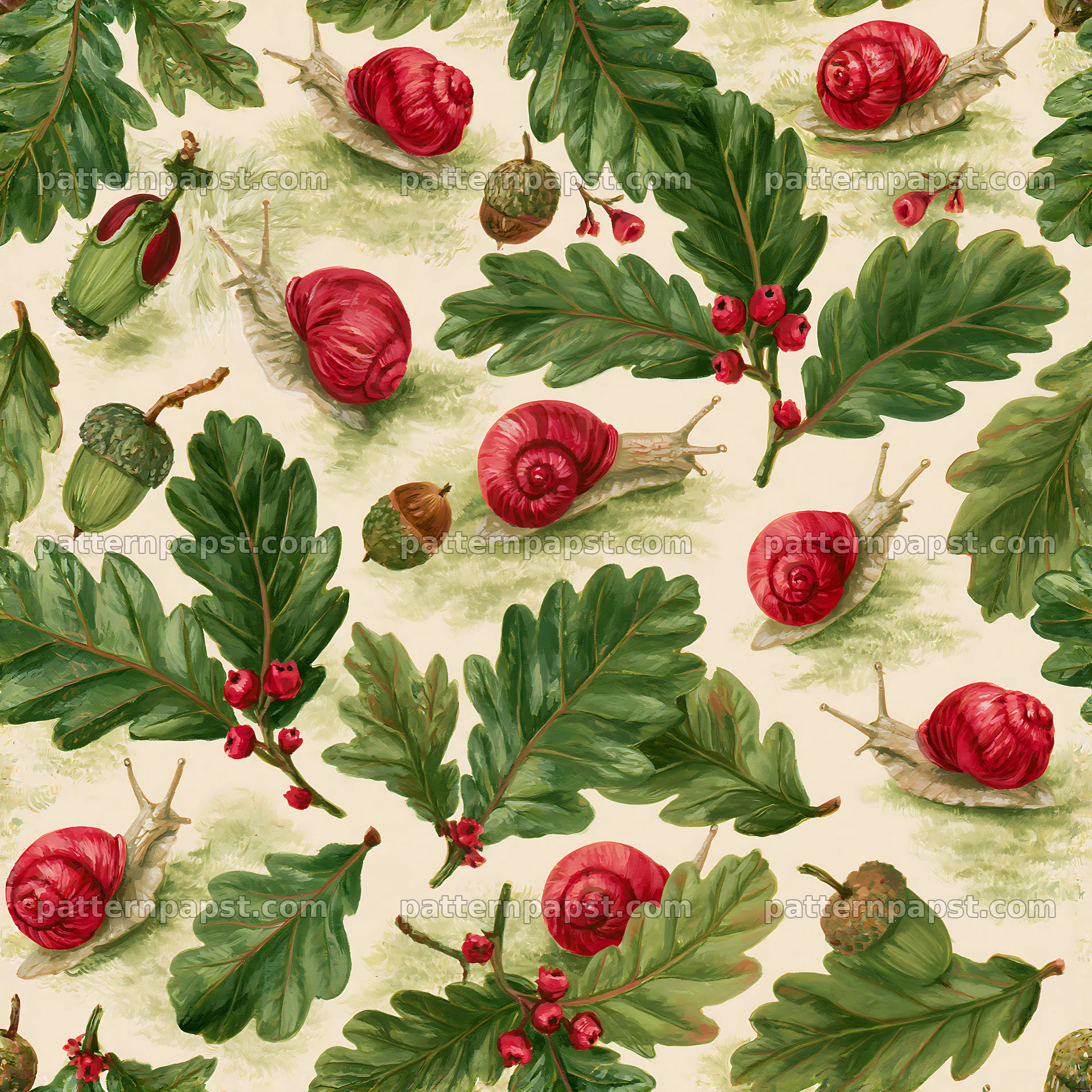 Red snail woodland seamless texture for fabric and wallpaper — seamless tileable pattern