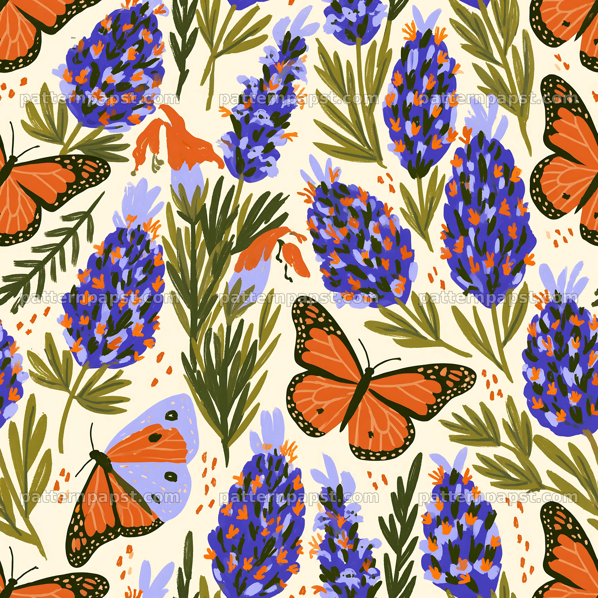 Butterfly and lavender seamless pattern for textiles — seamless tileable pattern