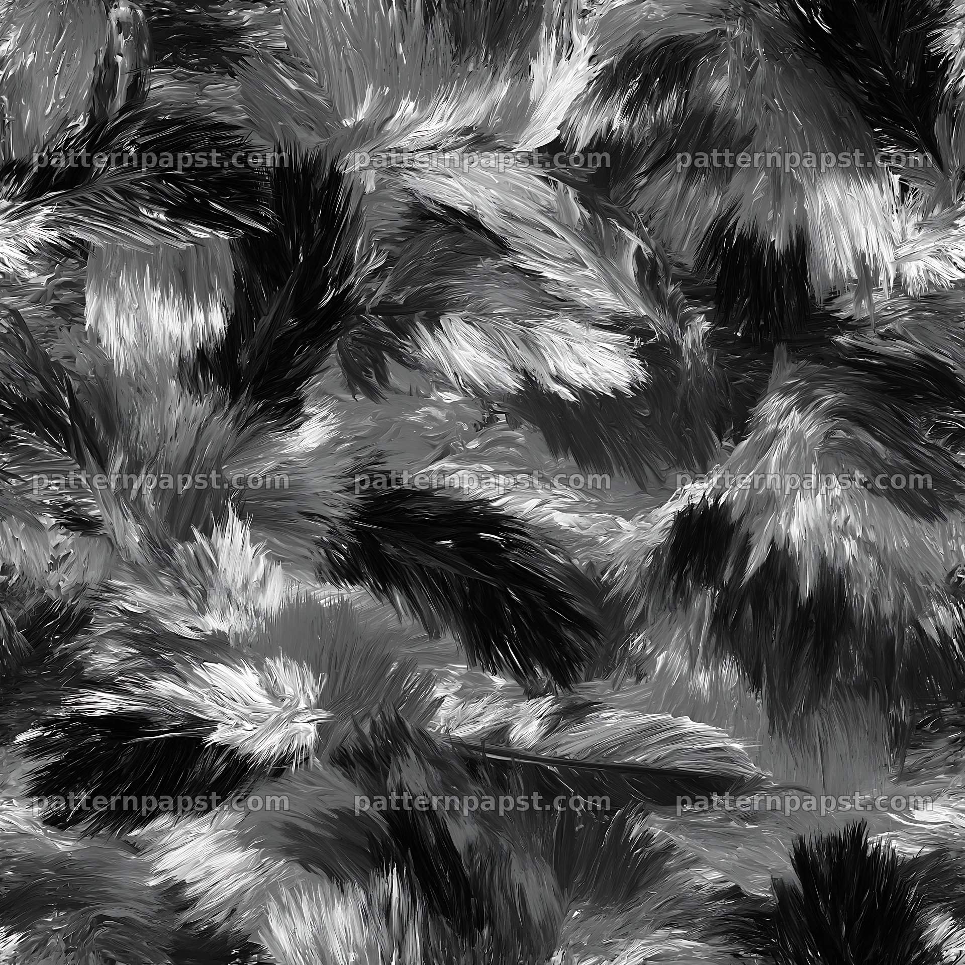 Seamless woodland camouflage brushstroke pattern in black and white — seamless tileable pattern
