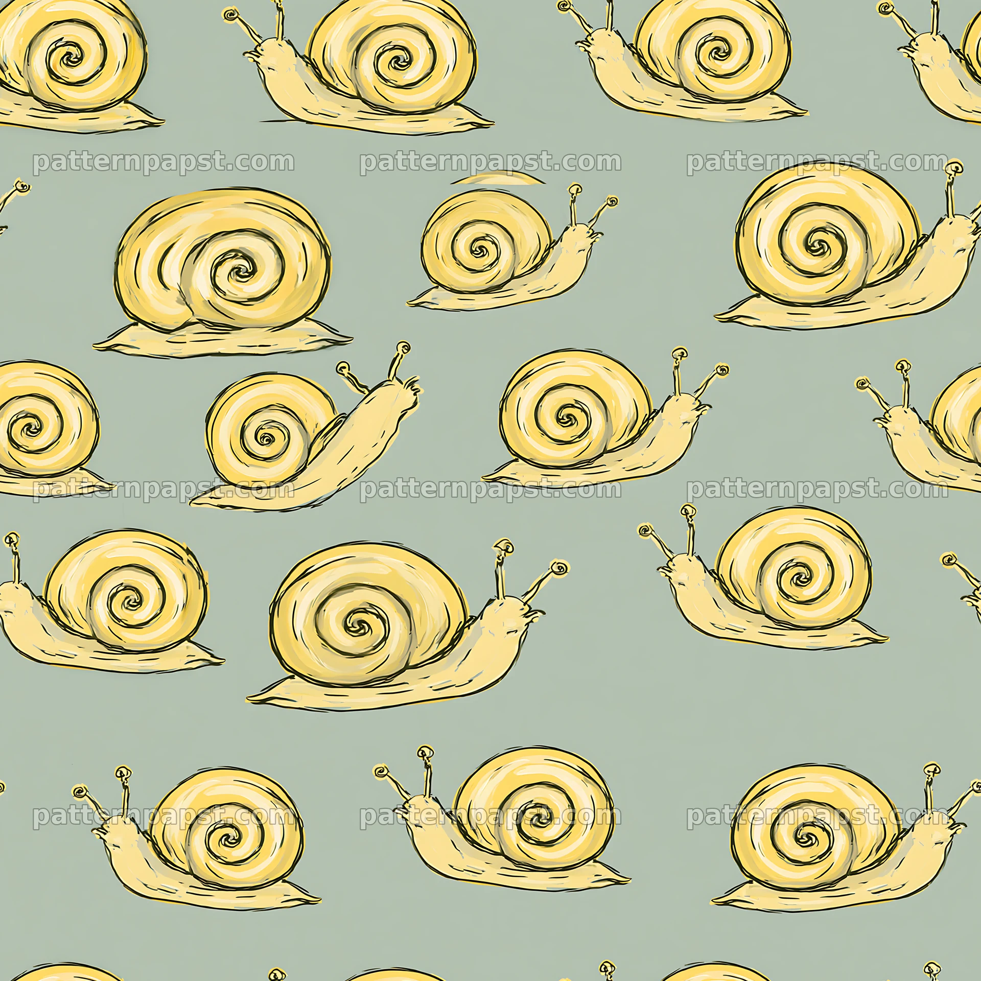 Repeating pattern of hand-drawn snails on a subtle background — seamless tileable pattern