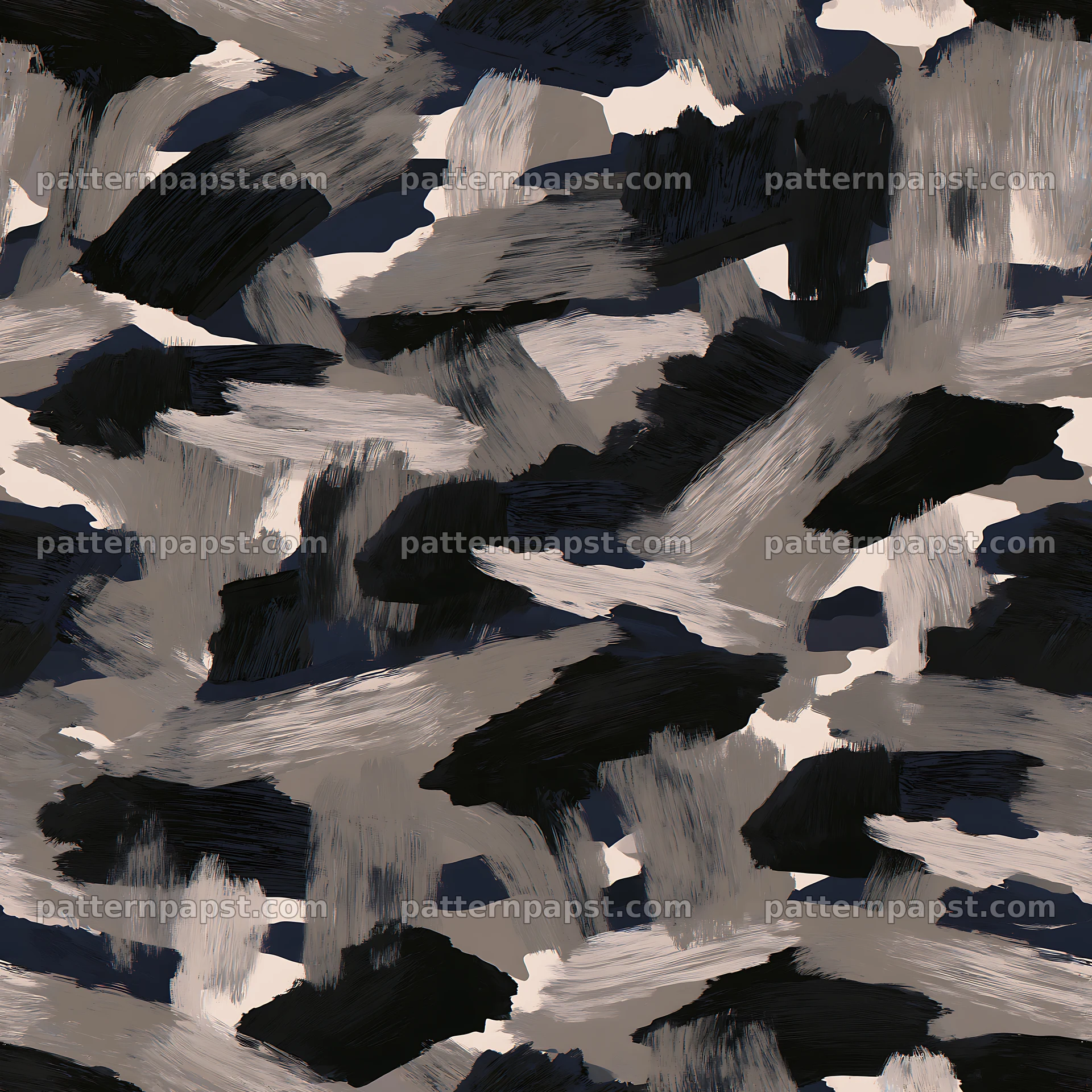 Seamless black camouflage brushstroke pattern for textiles — seamless tileable pattern