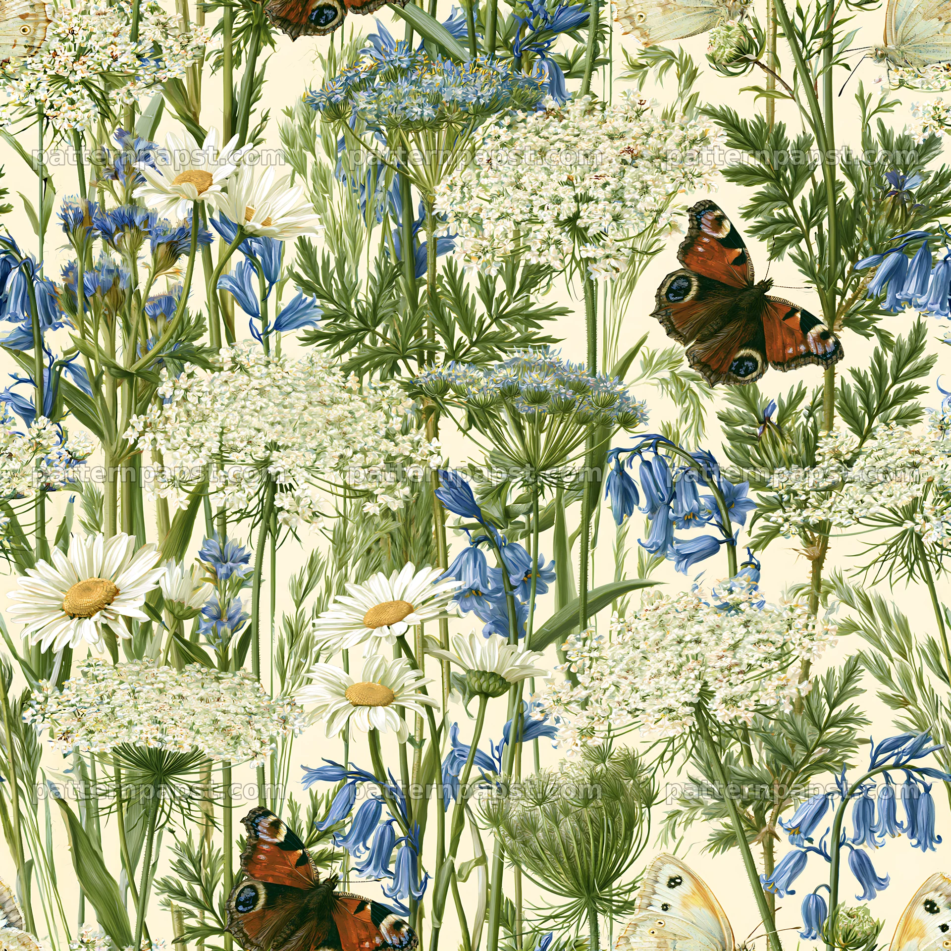 Butterfly and wildflower seamless pattern for fabric and wallpaper — seamless tileable pattern