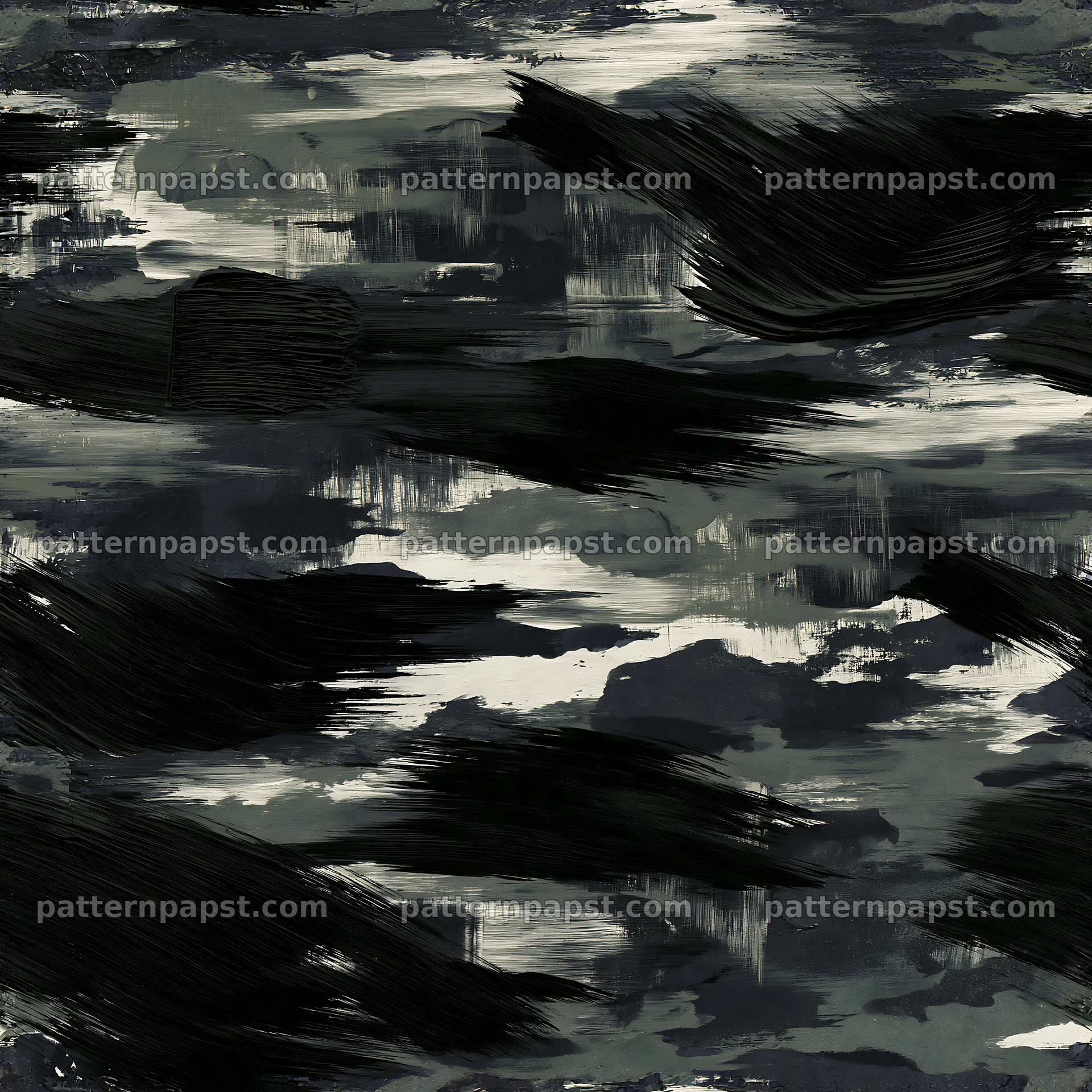 Seamless black camouflage brushstroke pattern for textiles — seamless tileable pattern