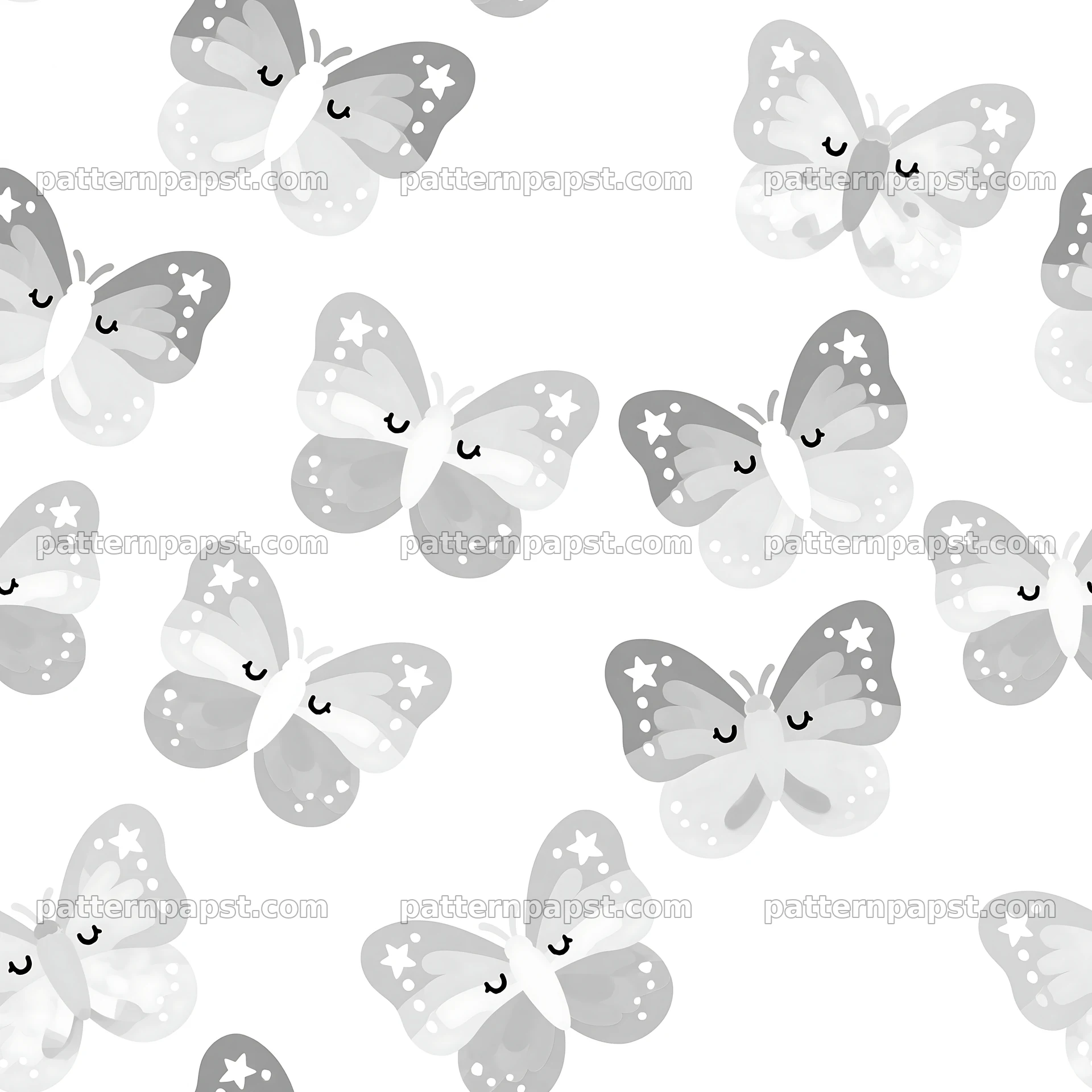 Kawaii butterfly seamless pattern in black and white — seamless tileable pattern