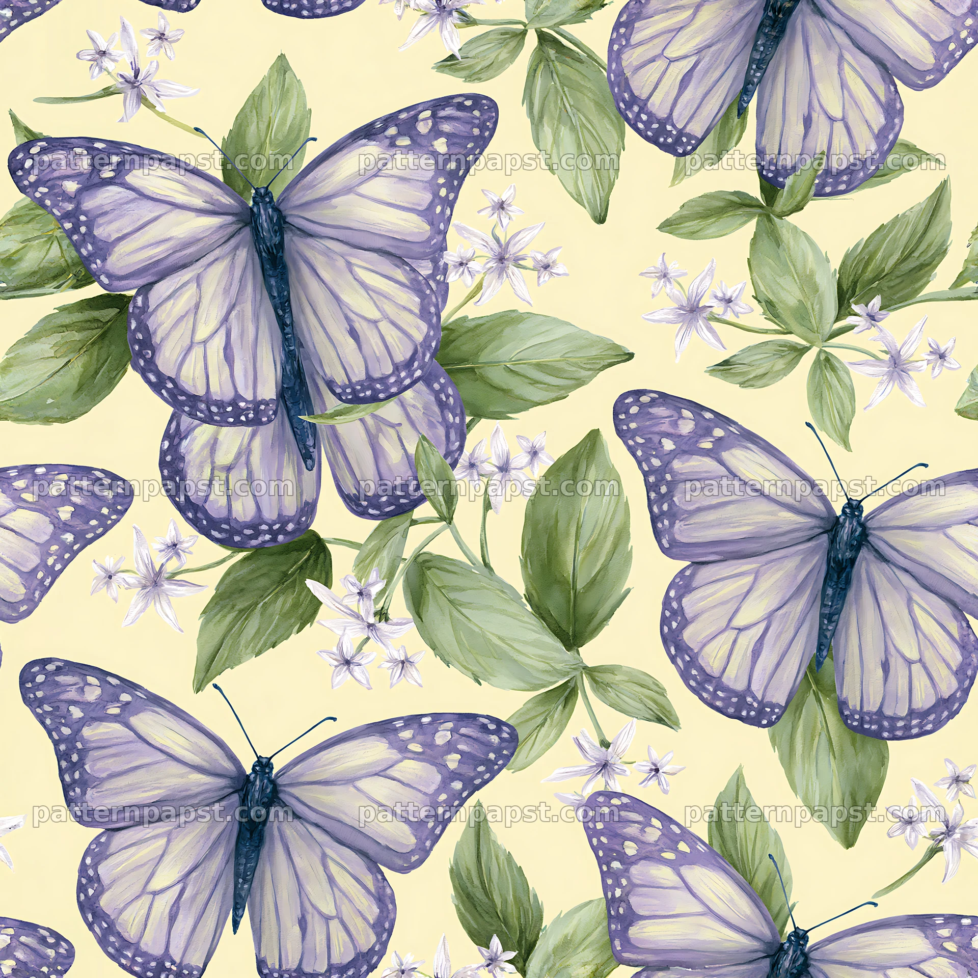 Watercolor butterfly seamless pattern on light background — seamless tileable pattern