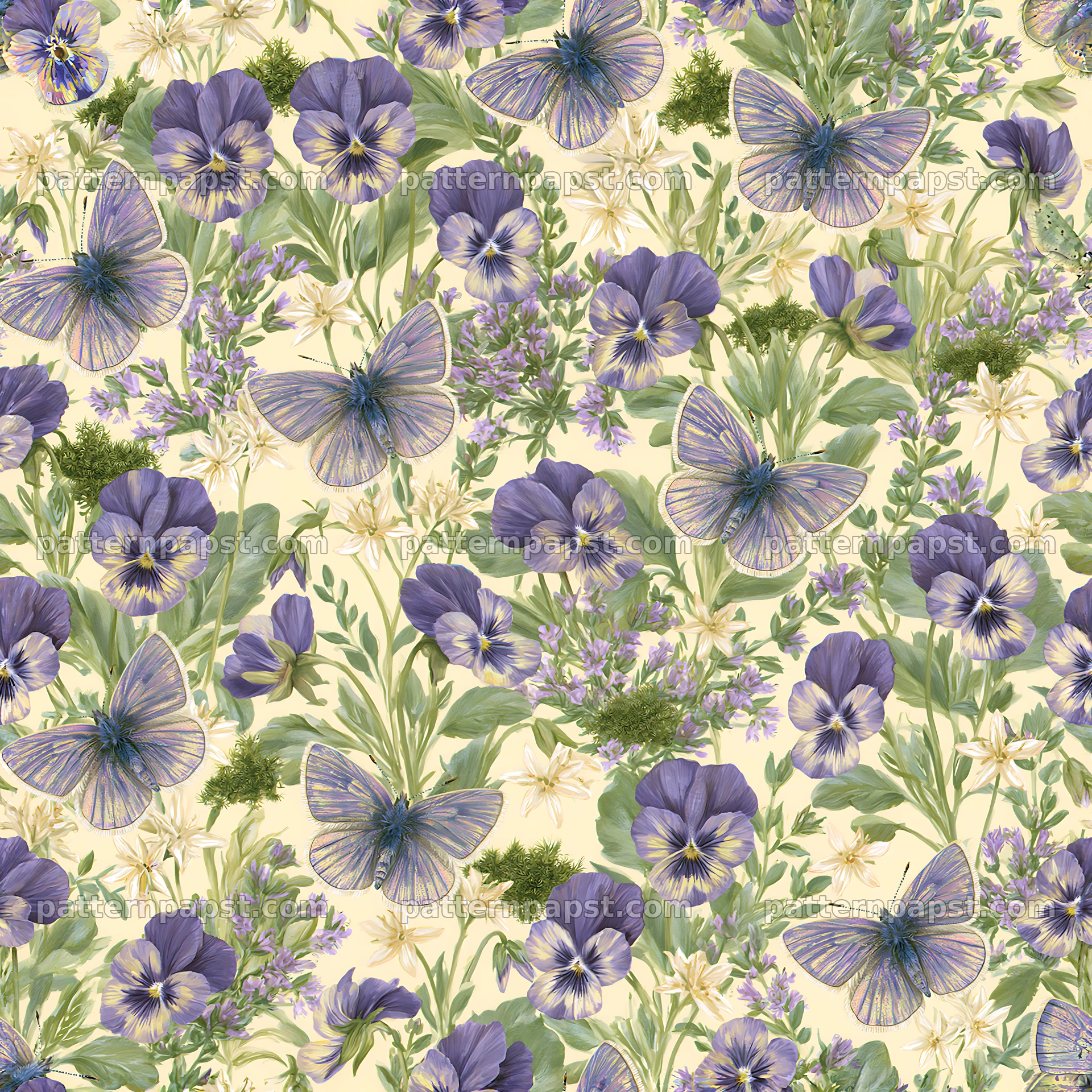 Fairy garden butterfly seamless pattern with floral motifs — seamless tileable pattern