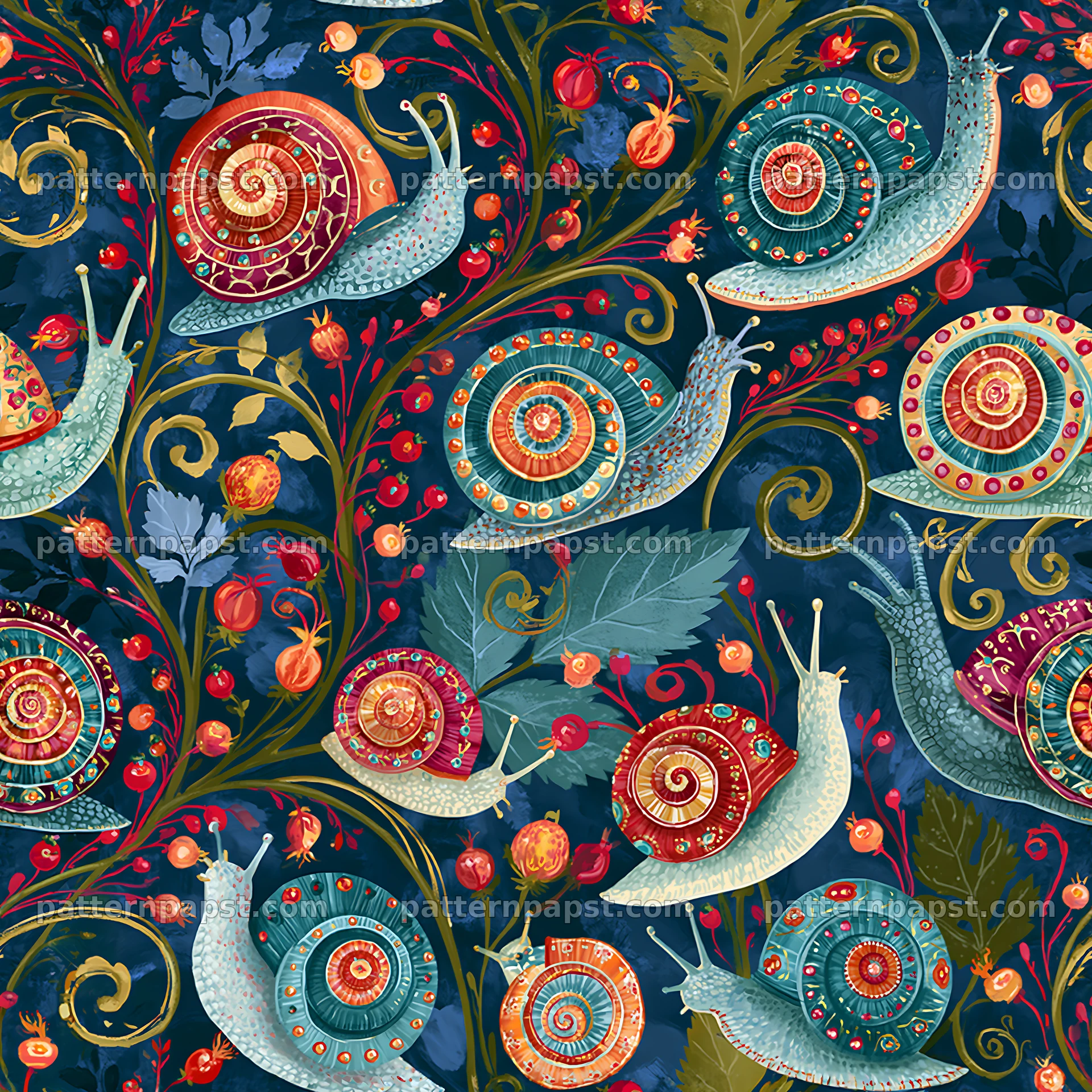Colorful garden snails seamless pattern for fabric and wallpaper — seamless tileable pattern