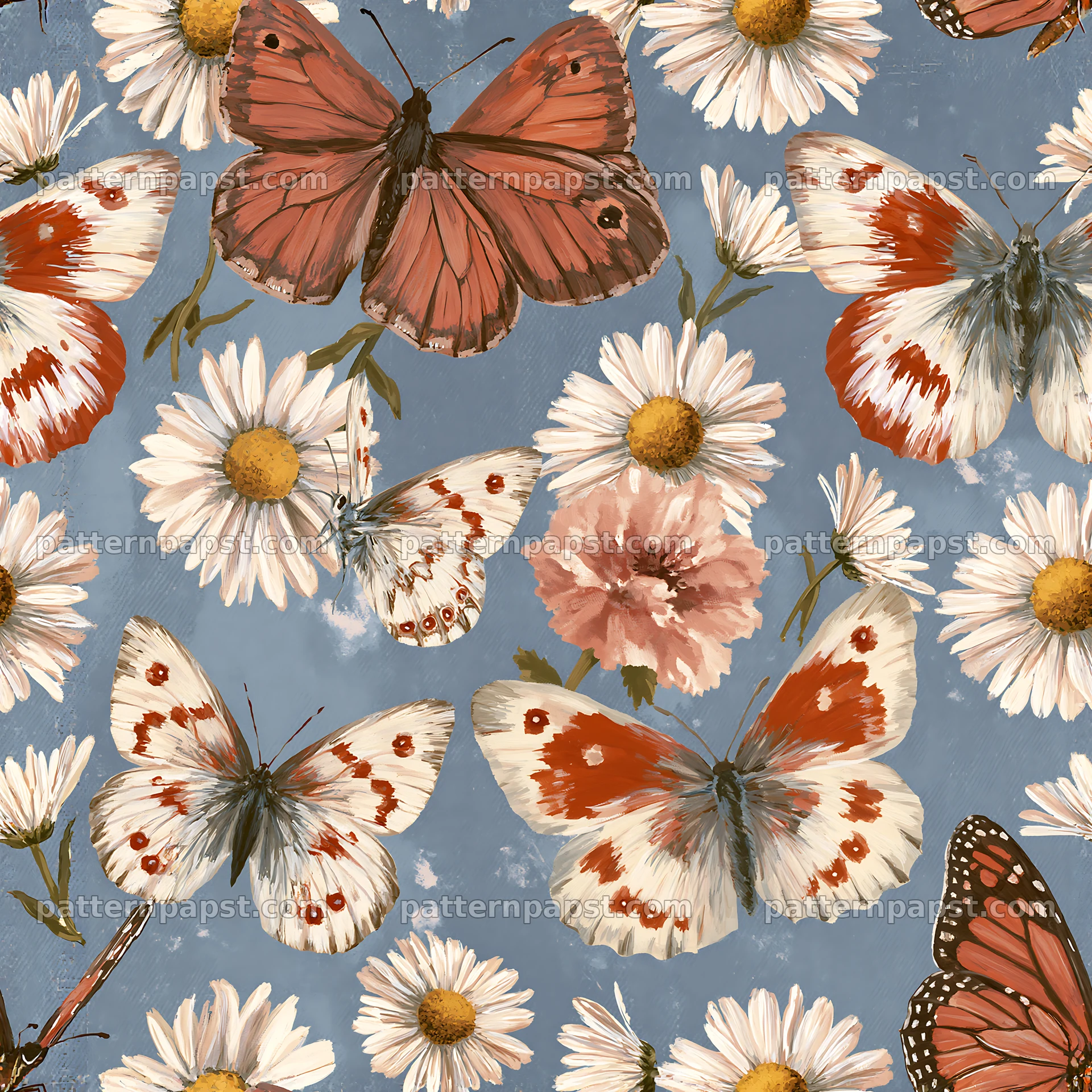 Butterfly and daisy seamless pattern design for fabric and wallpaper — seamless tileable pattern