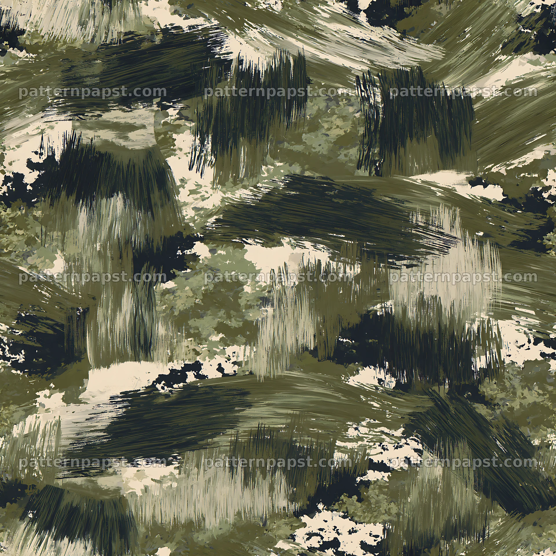 Seamless olive camouflage brushstroke pattern — seamless tileable pattern