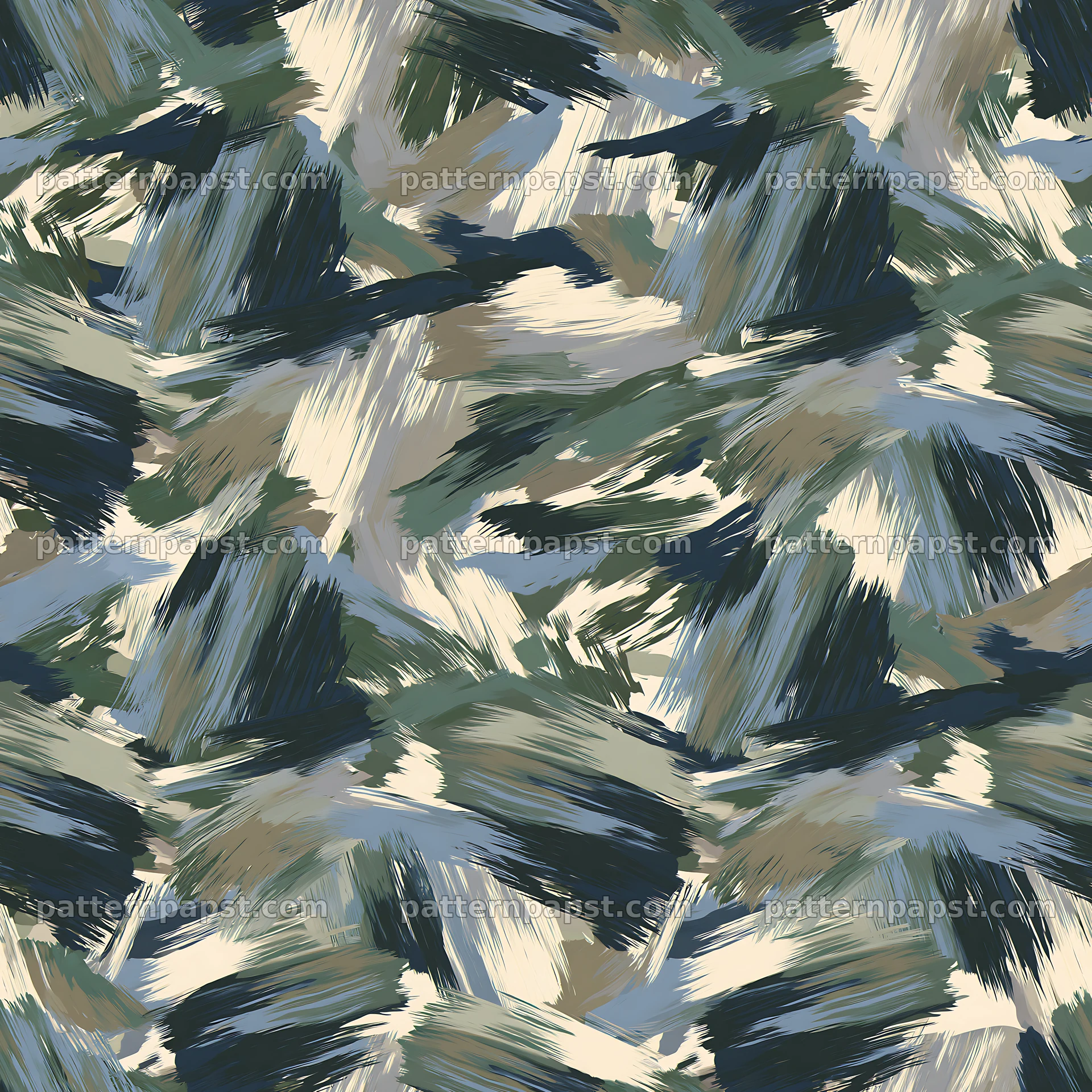 Seamless camouflage brushstroke pattern in earthy tones — seamless tileable pattern