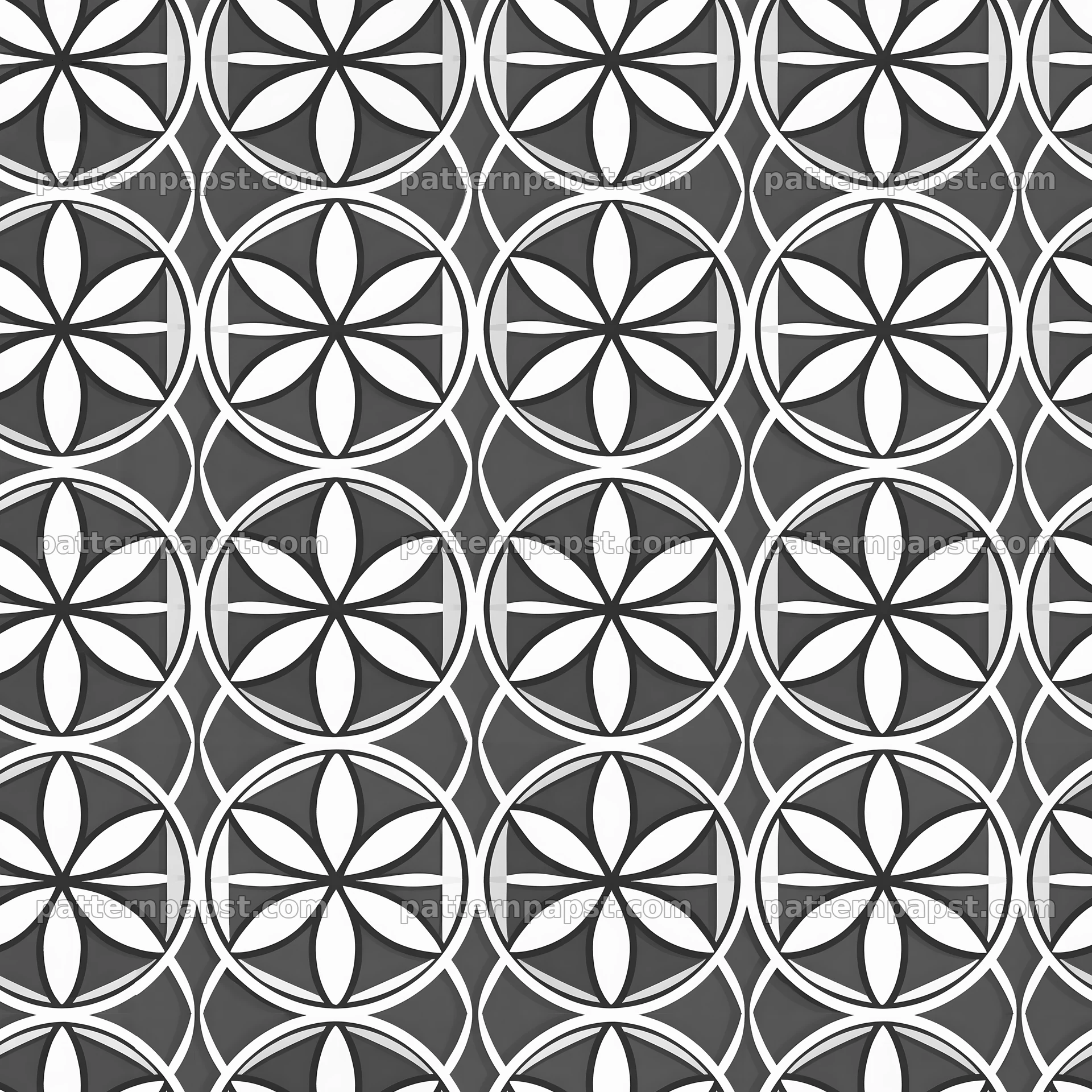Seamless flower of life geometric pattern in black and white — seamless tileable pattern