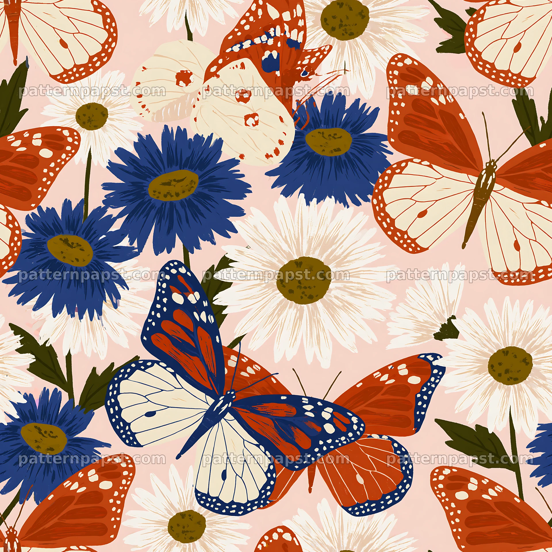 Butterfly and daisy seamless pattern for fabric and wallpaper — seamless tileable pattern