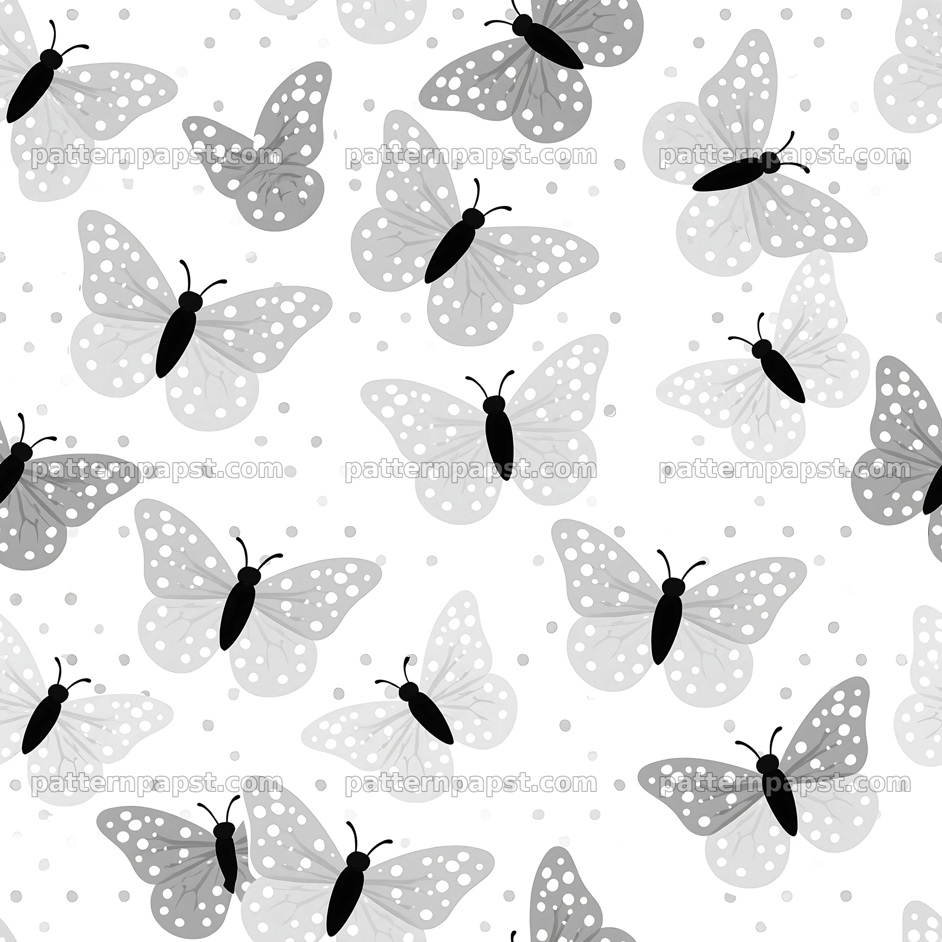 Cartoon butterfly seamless pattern in black and white — seamless tileable pattern