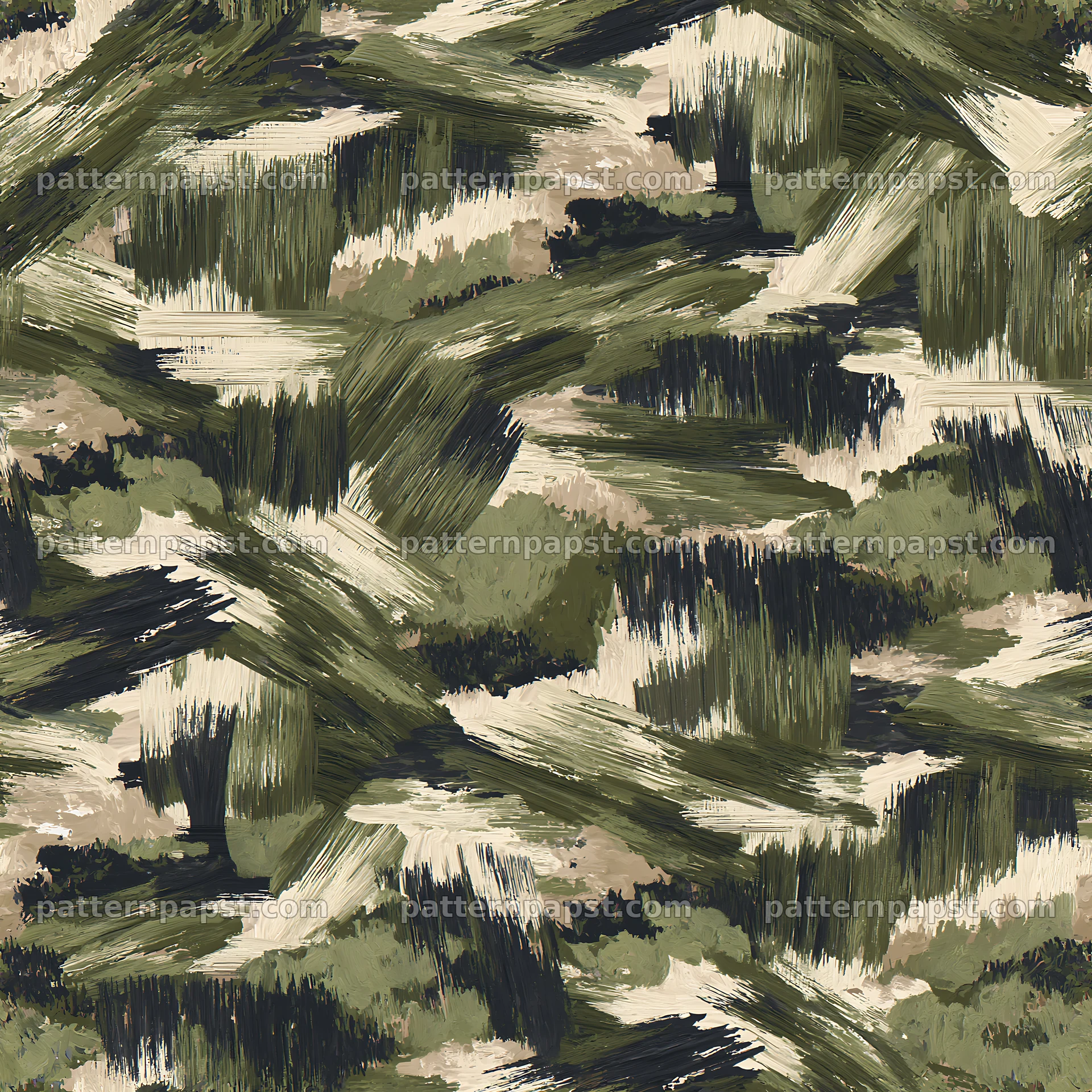 Seamless olive camouflage brushstroke pattern for textiles — seamless tileable pattern