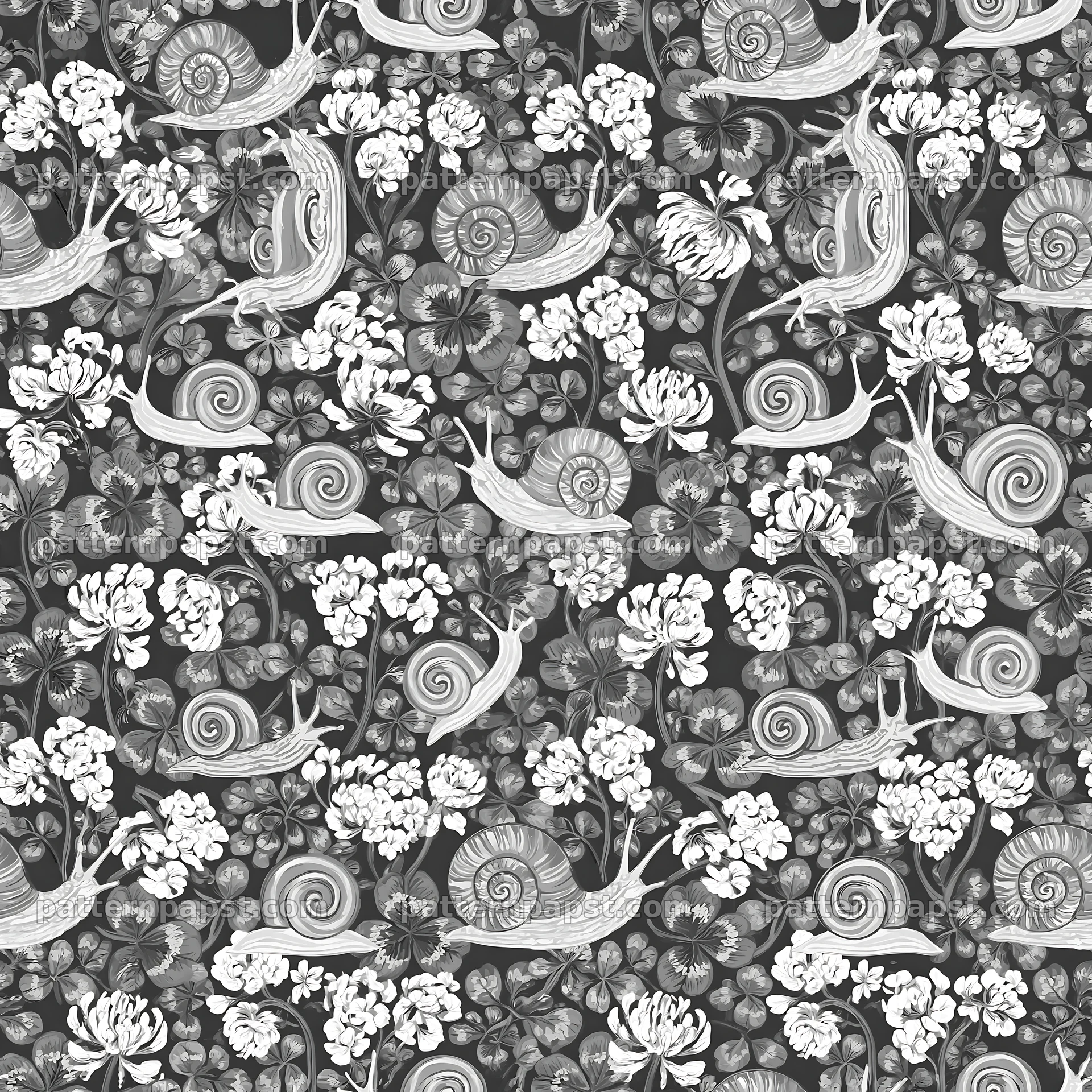 Seamless pattern of snails and clover leaves — seamless tileable pattern