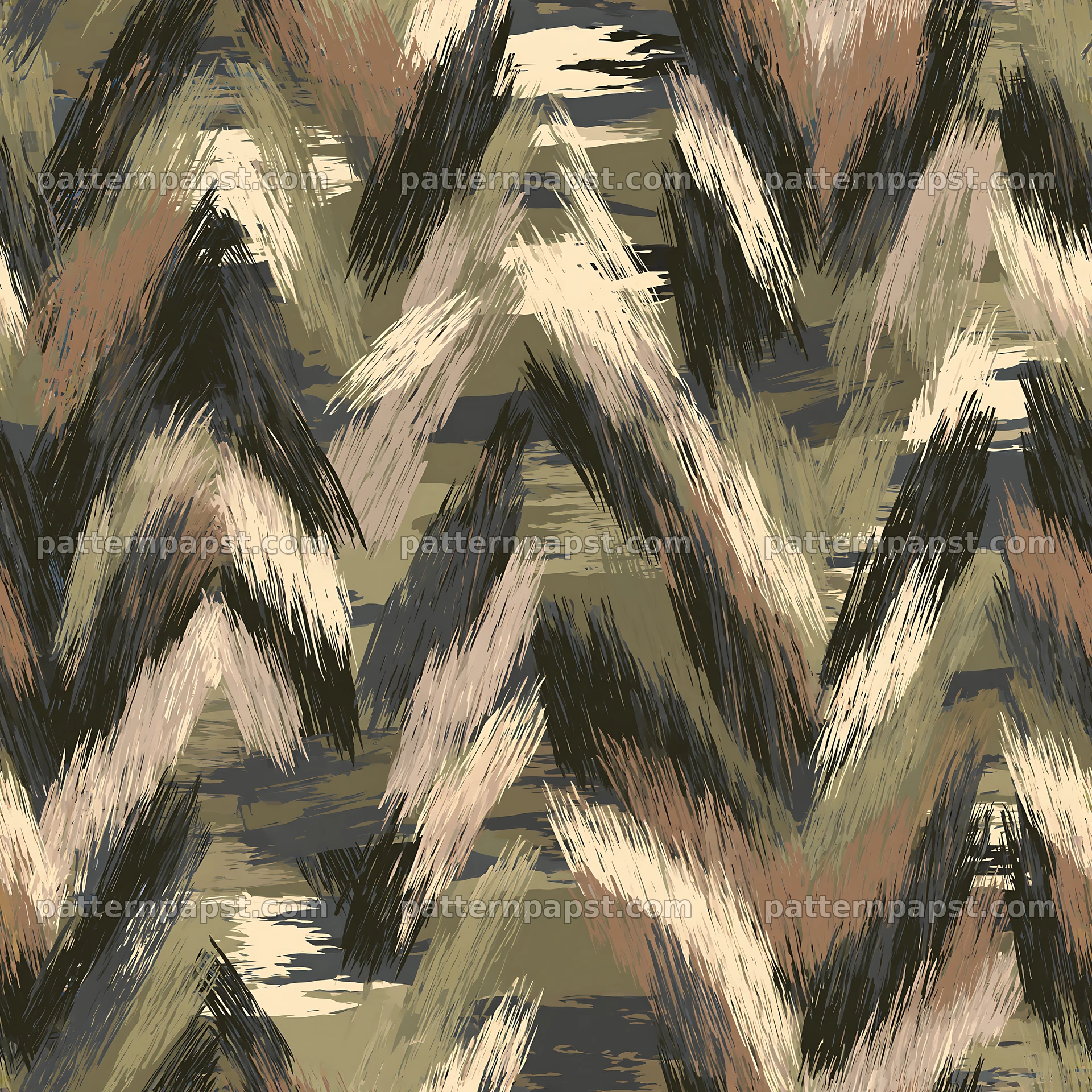 Seamless military camouflage brushstroke pattern in earthy tones — seamless tileable pattern