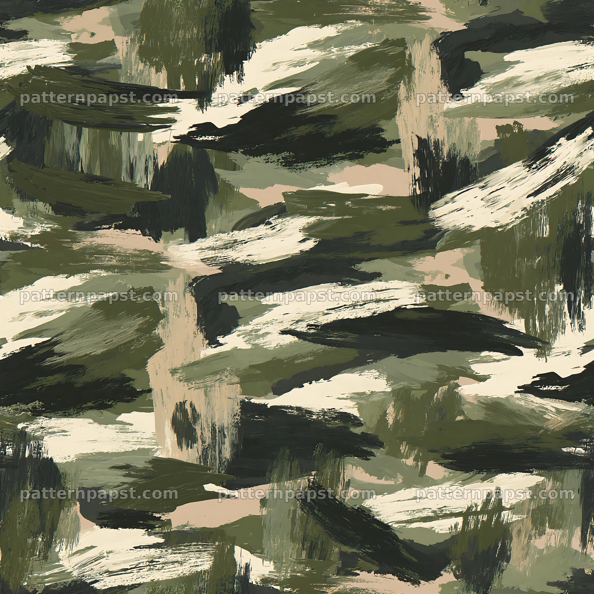Seamless olive camouflage brushstroke pattern — seamless tileable pattern