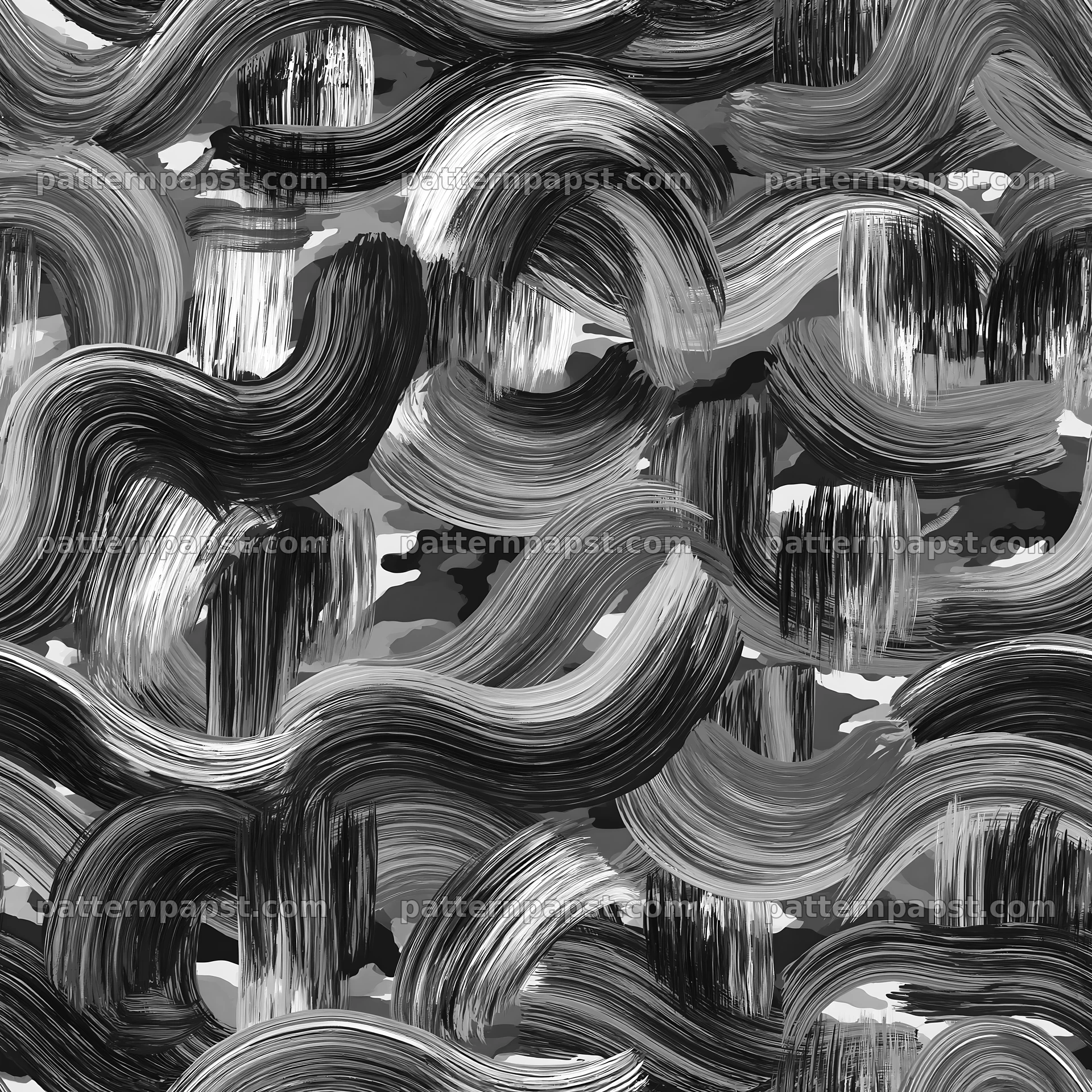 Seamless camouflage brushstroke pattern in black and gray tones — seamless tileable pattern