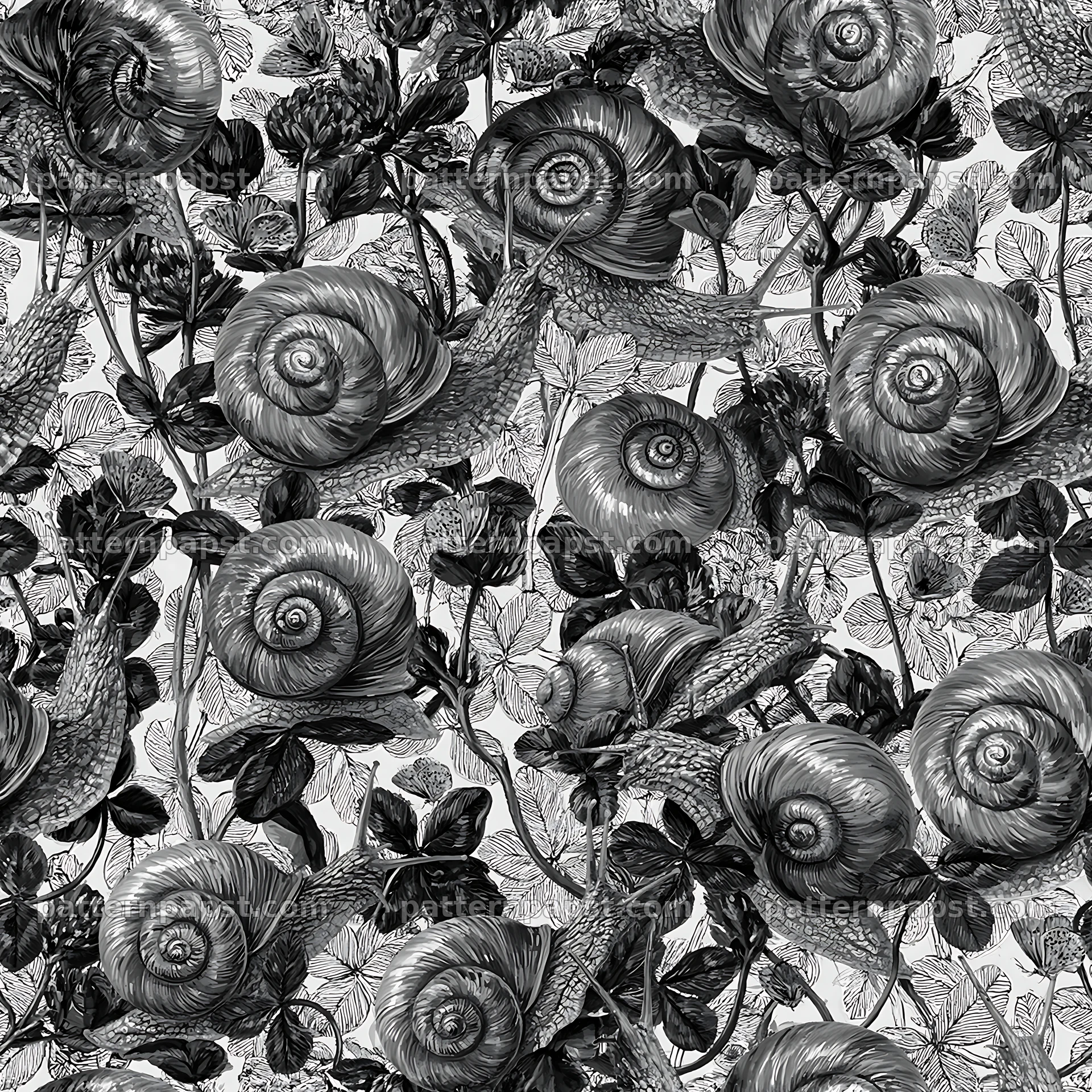 Red snail pattern with butterflies in a seamless repeat design — seamless tileable pattern
