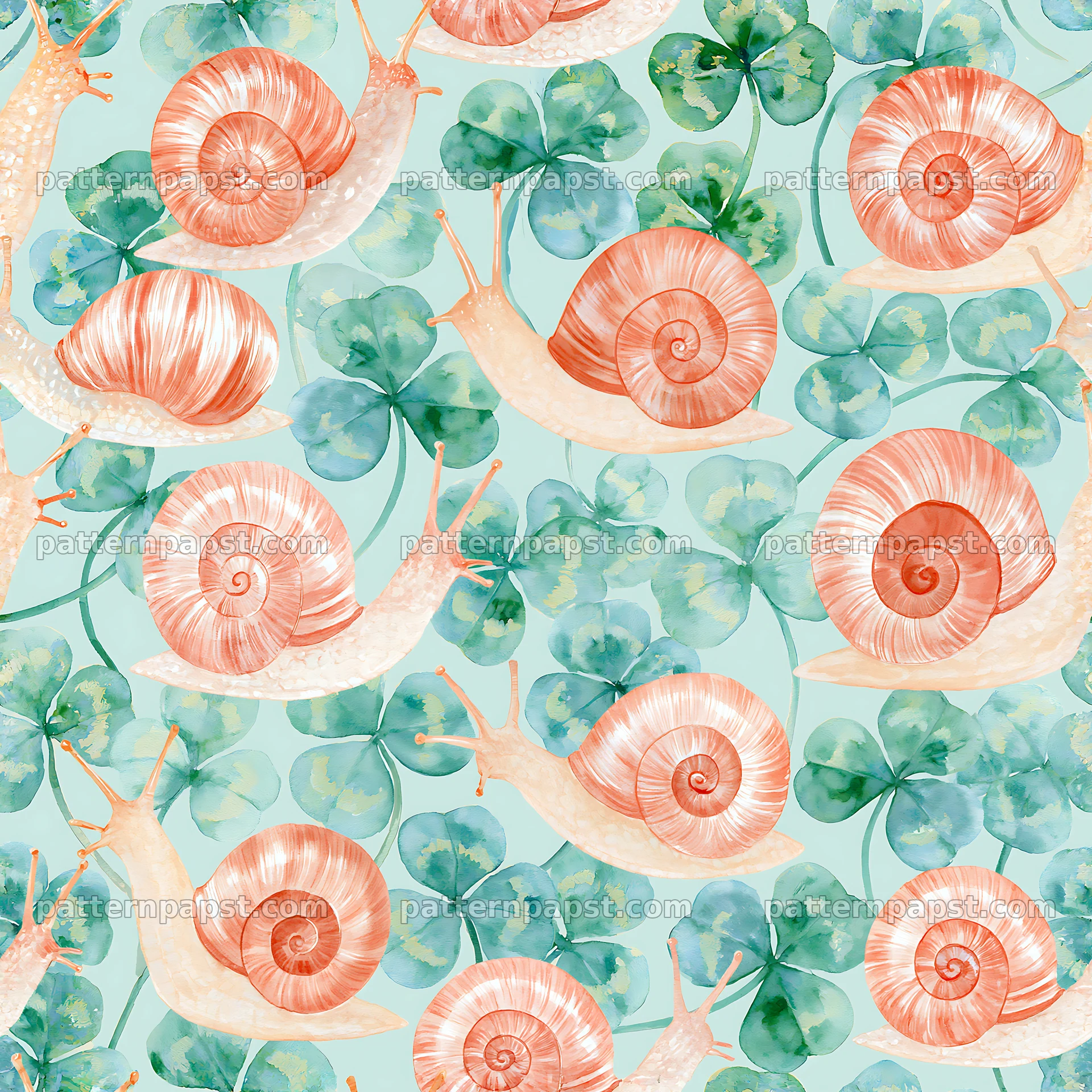 Seamless pattern of snails and clover leaves — seamless tileable pattern