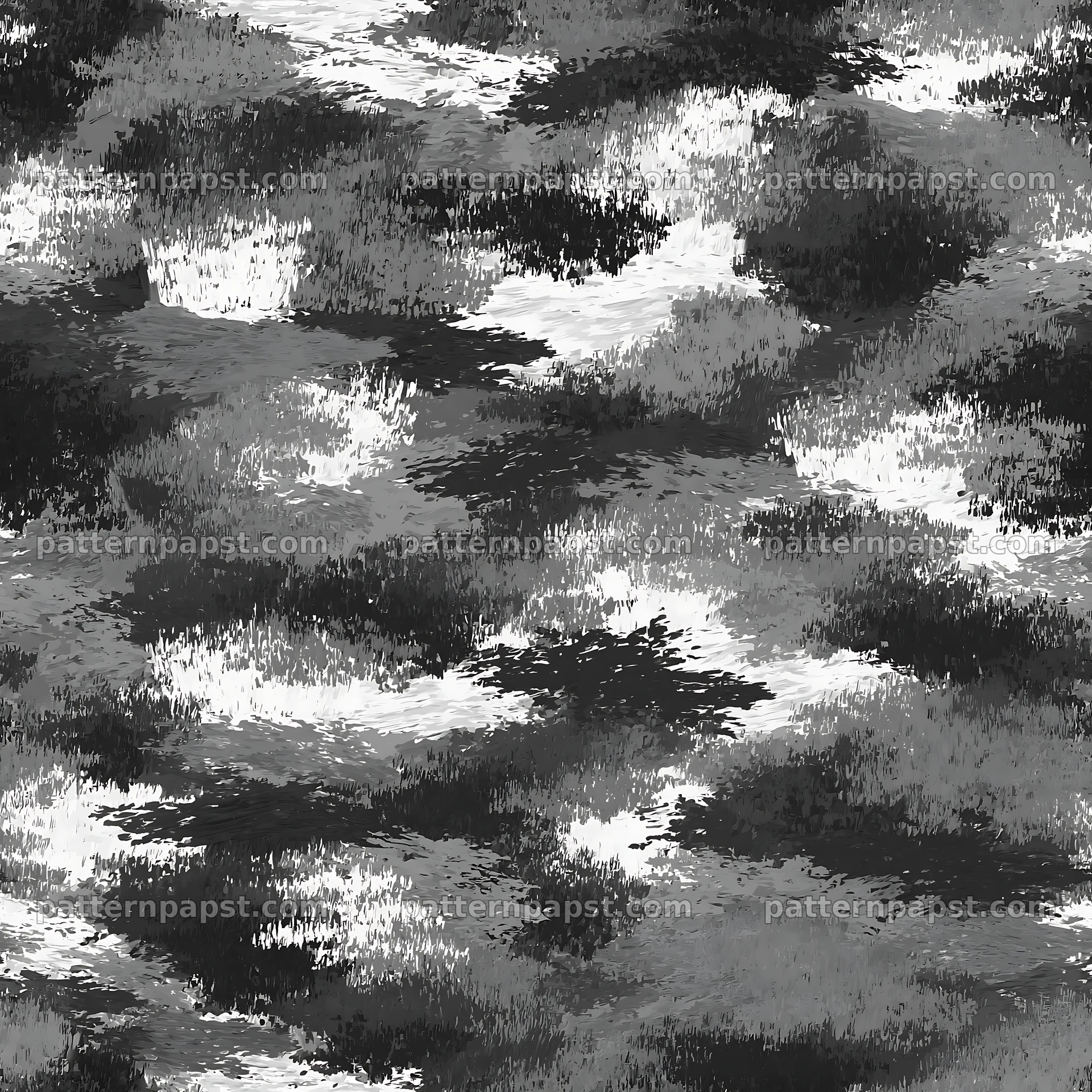 Seamless woodland camouflage brushstroke pattern in black and white — seamless tileable pattern