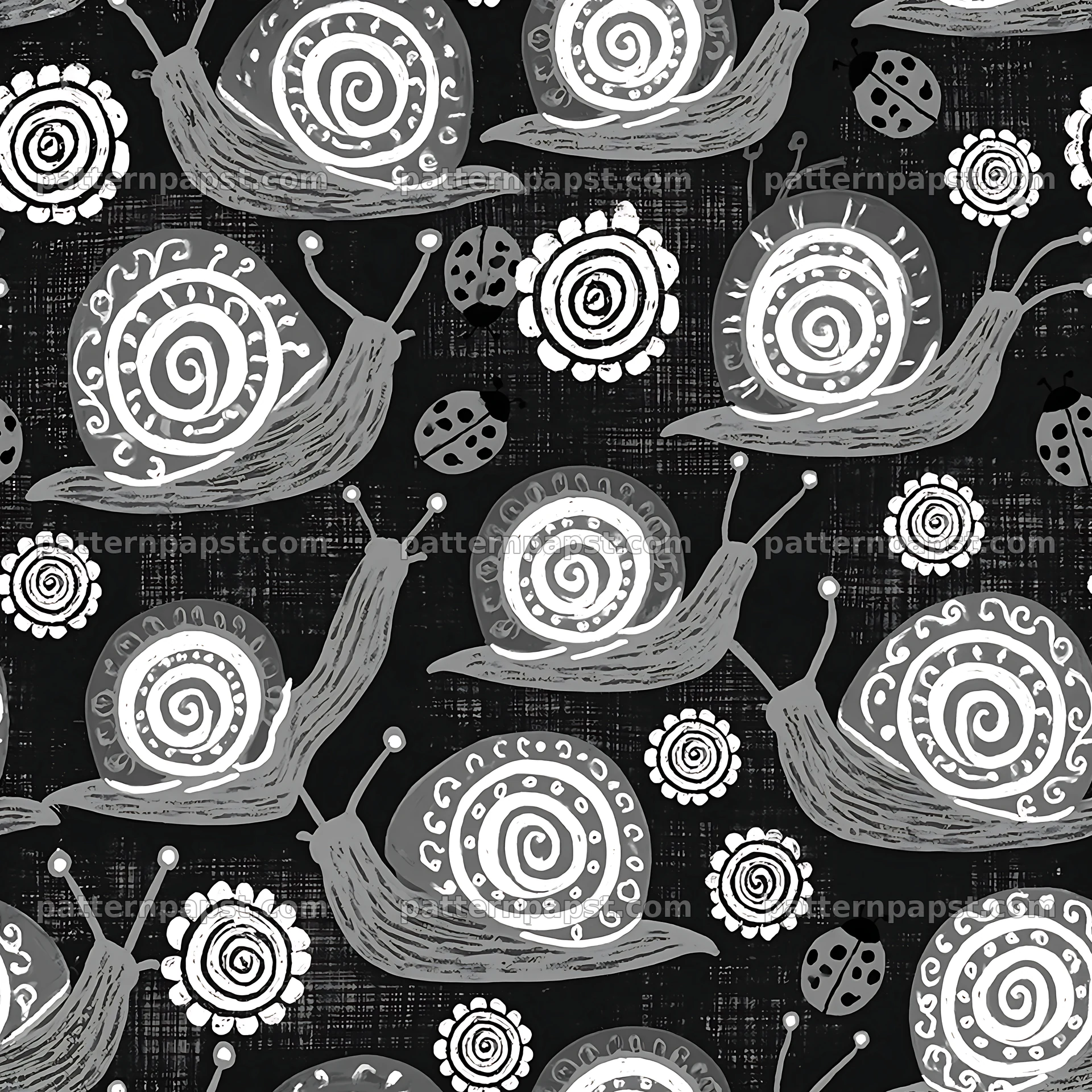 Red snail pattern with ladybugs repeat pattern — seamless tileable pattern