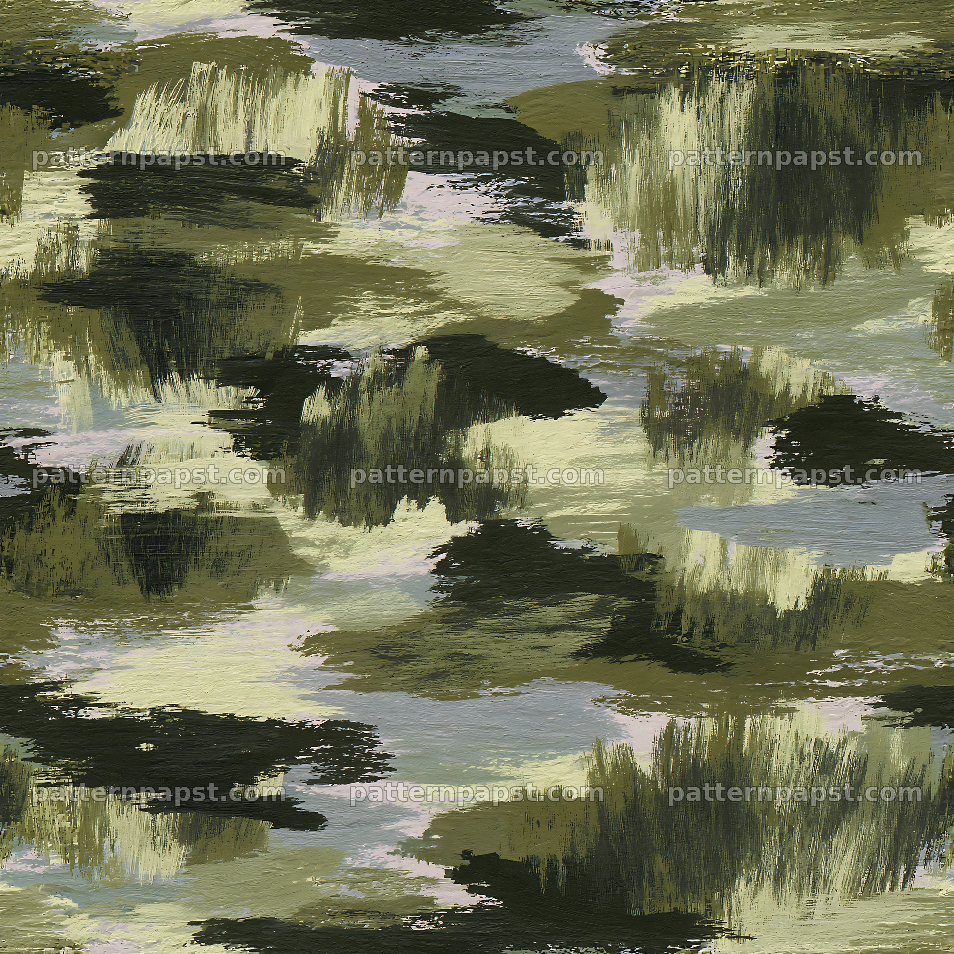 Seamless olive camouflage brushstroke pattern — seamless tileable pattern