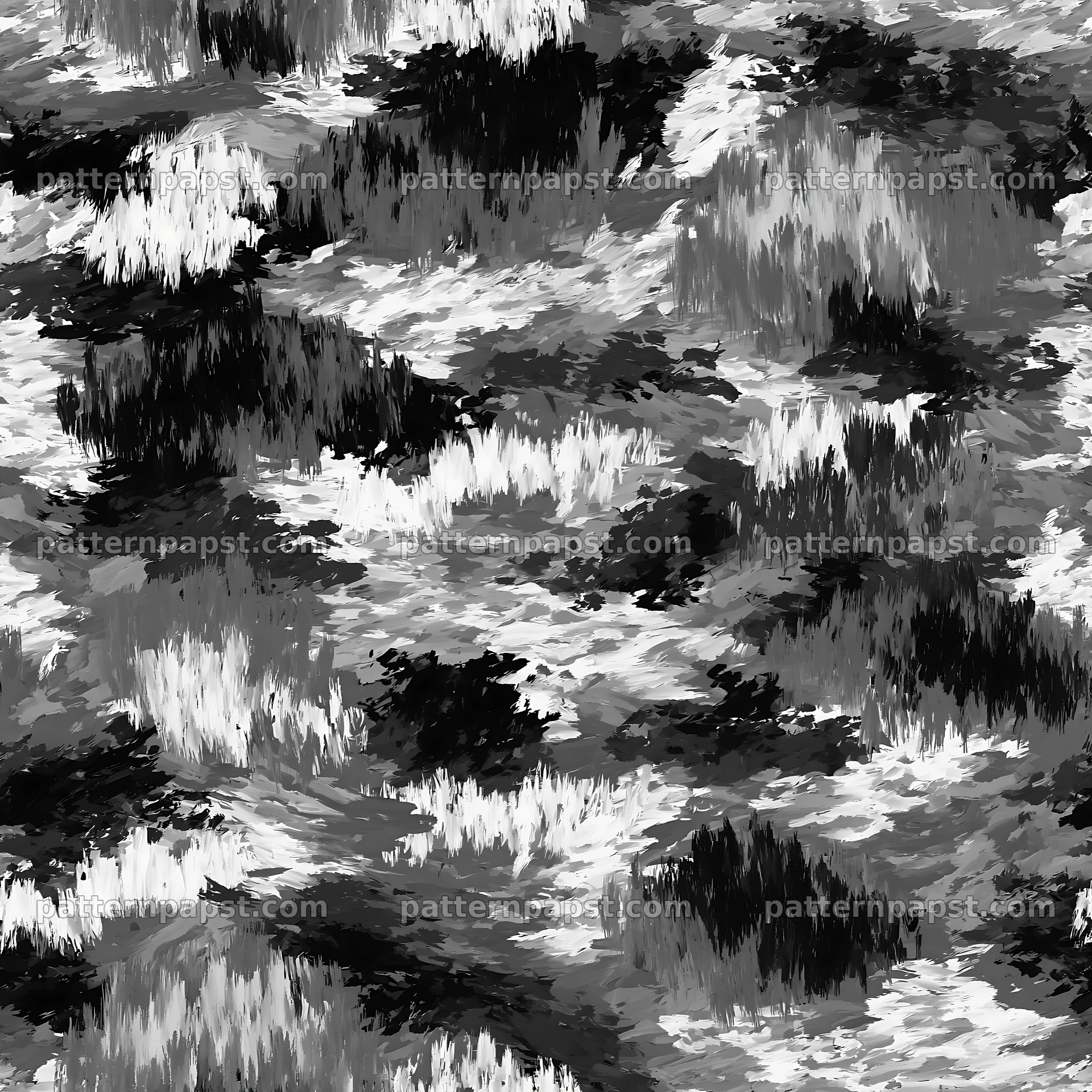 Seamless military camouflage brushstroke pattern in black and white — seamless tileable pattern